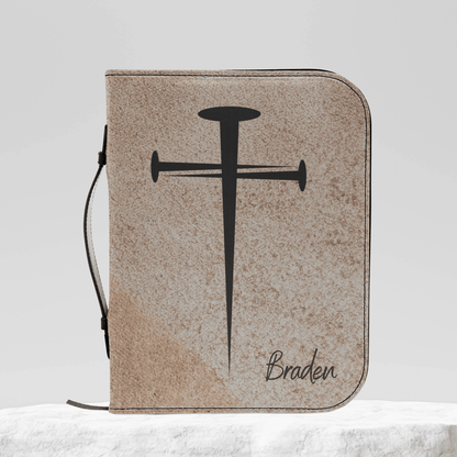 Custom Men's Bible Cover – Cross of Nails | Personalized Name & Verse | Dust - Harmony + Hope