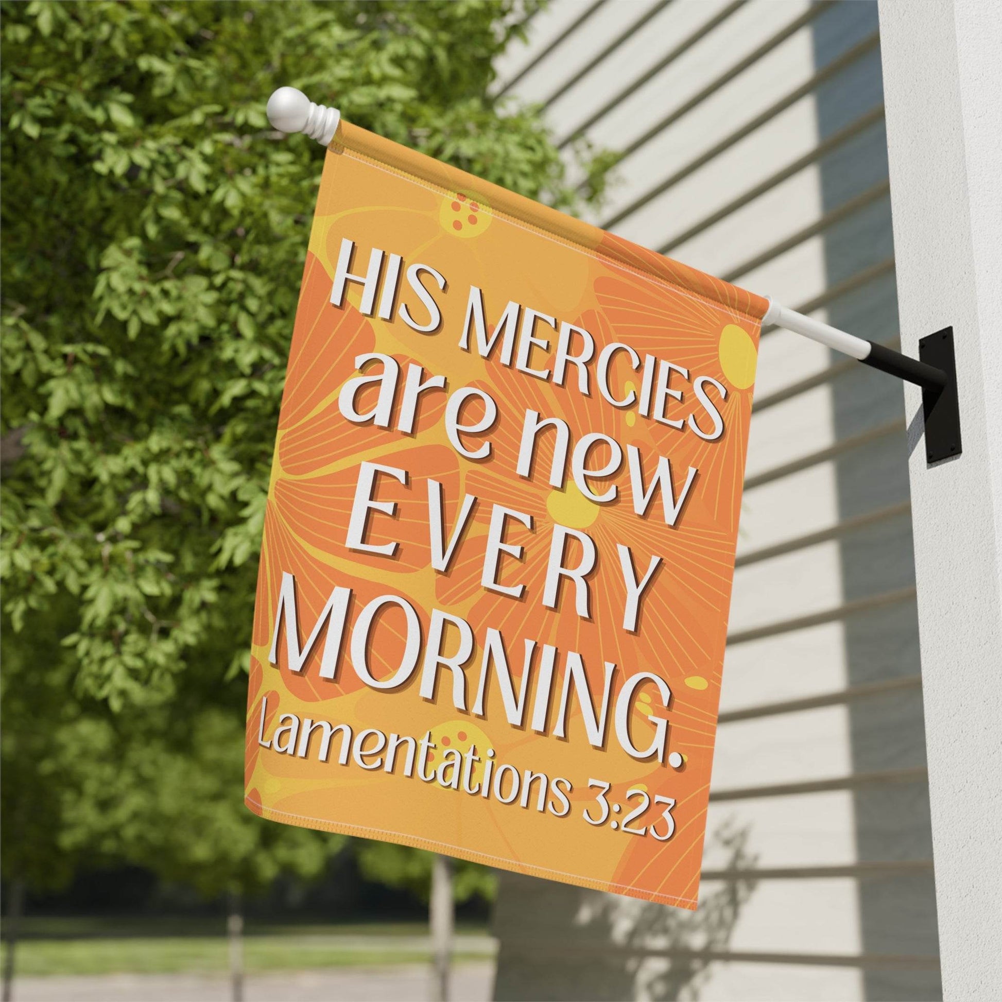 His Mercies Are New Every Morning – Christian Garden Banner (Bright Orange) - Harmony + Hope