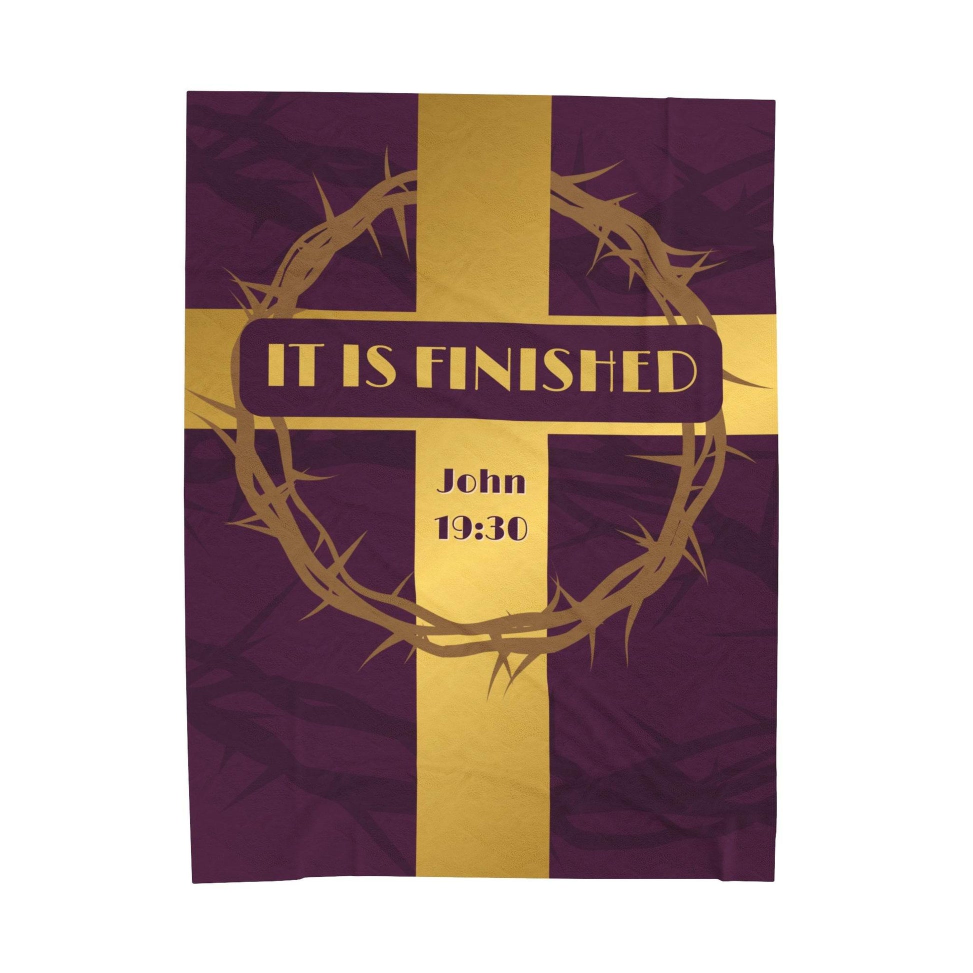 It Is Finished Velveteen Plush Blanket – Gold Cross & Crown of Thorns - Harmony + Hope