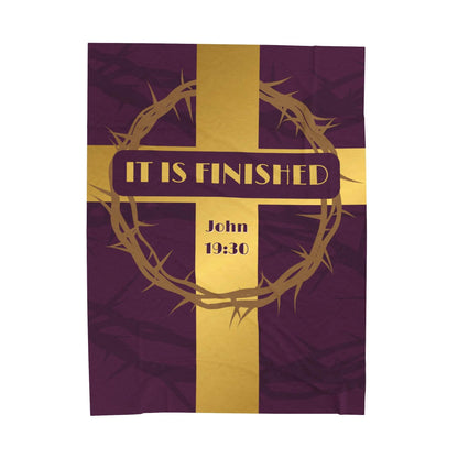 It Is Finished Velveteen Plush Blanket – Gold Cross & Crown of Thorns - Harmony + Hope