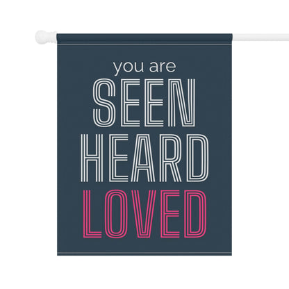 You Are Seen, Heard, Loved – Navy Christian Garden Banner - Harmony + Hope