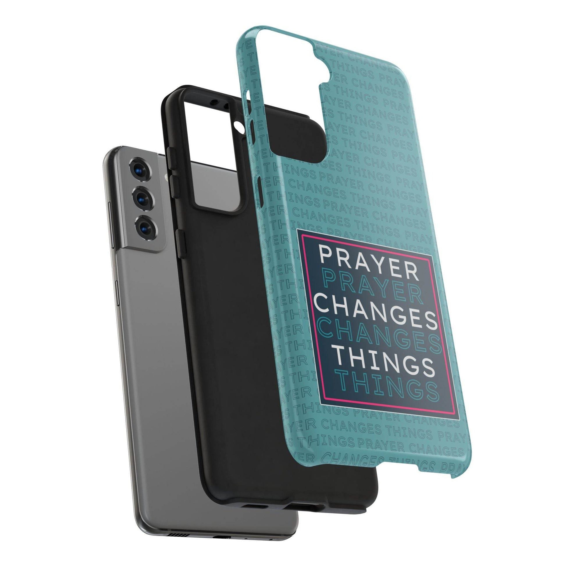 Prayer Changes Things Phone Case – Teal Blue Faith Design - Harmony + Hope