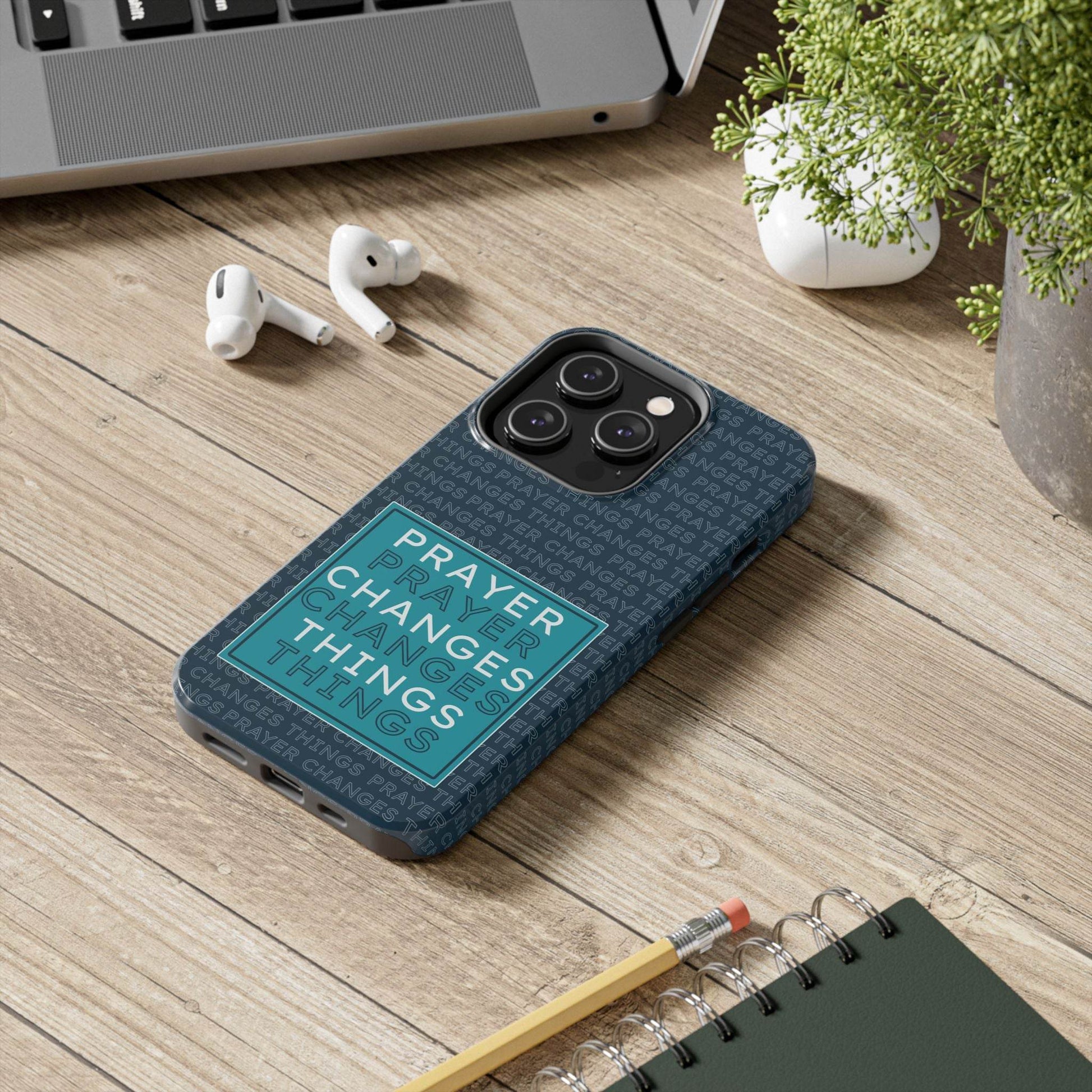 Prayer Changes Things Phone Case – Navy Blue Faith Design - Harmony + Hope