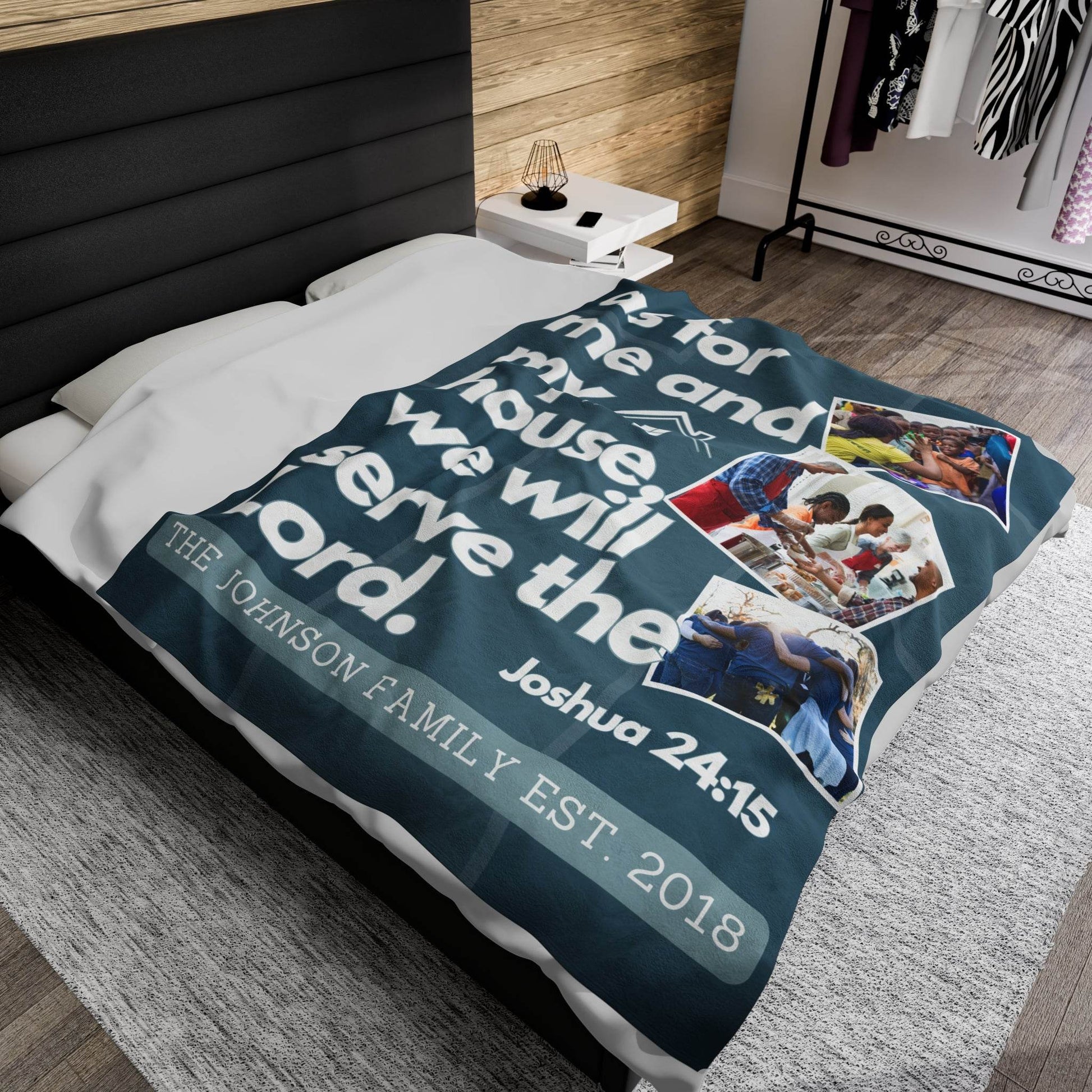 Custom Joshua 24:15 Plush Blanket – Personalized Family Gift with Photos - Harmony + Hope