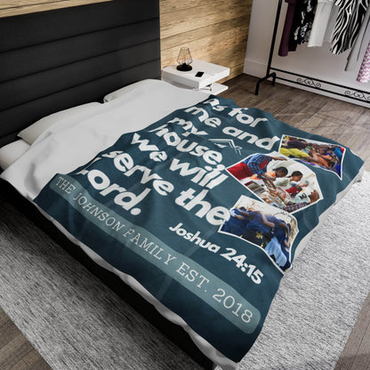 Custom Joshua 24:15 Plush Blanket – Personalized Family Gift with Photos - Harmony + Hope