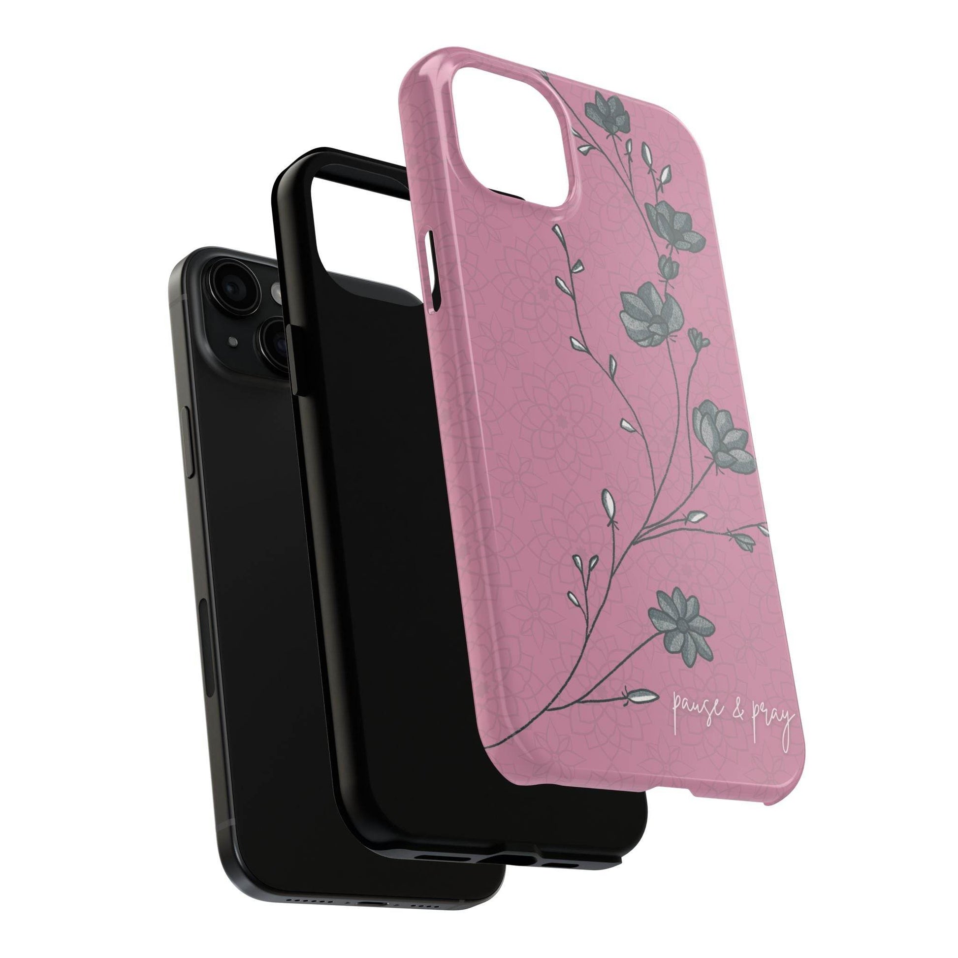 Pause & Pray Phone Case – Mauve Floral Reminder - Harmony + Hope