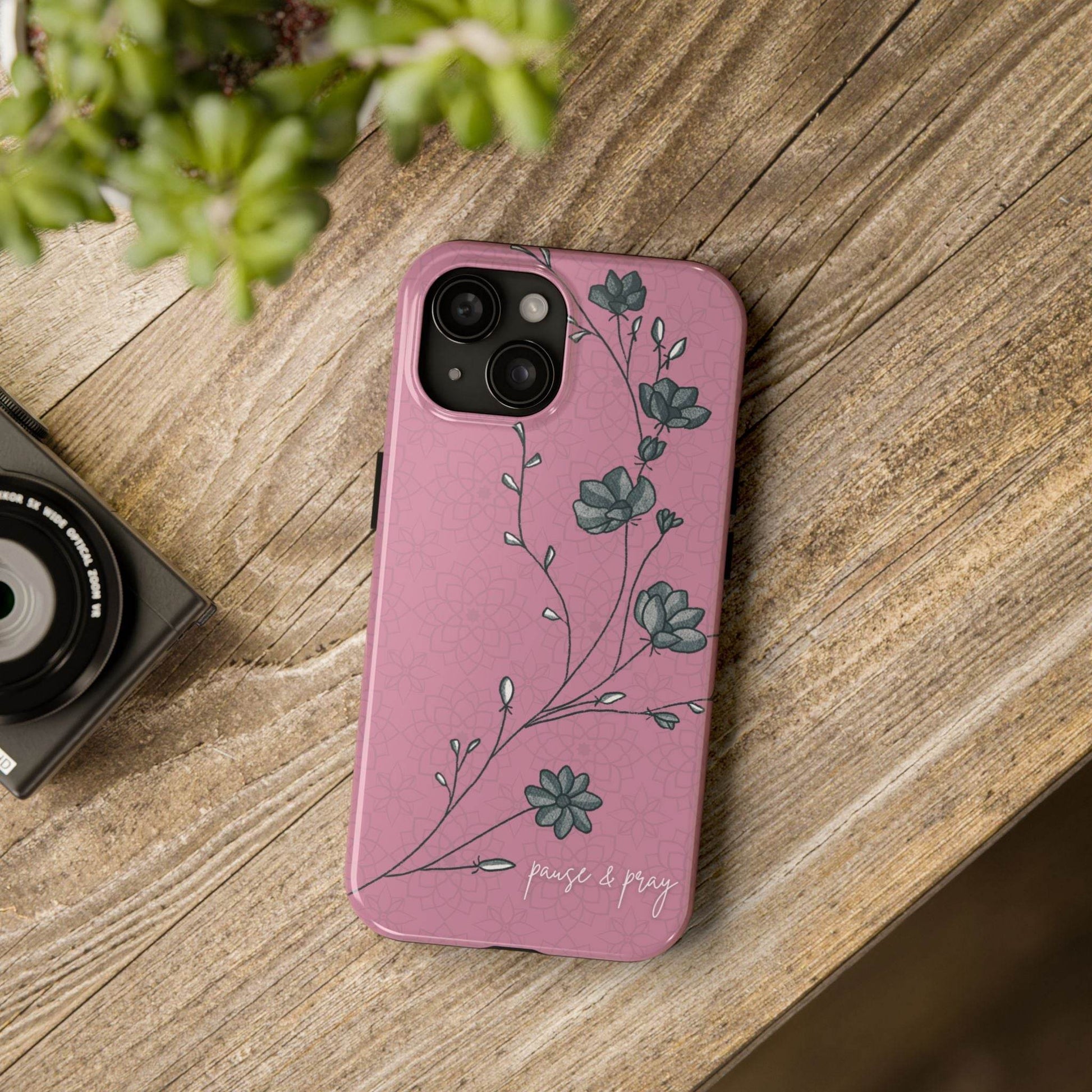 Pause & Pray Phone Case – Mauve Floral Reminder - Harmony + Hope
