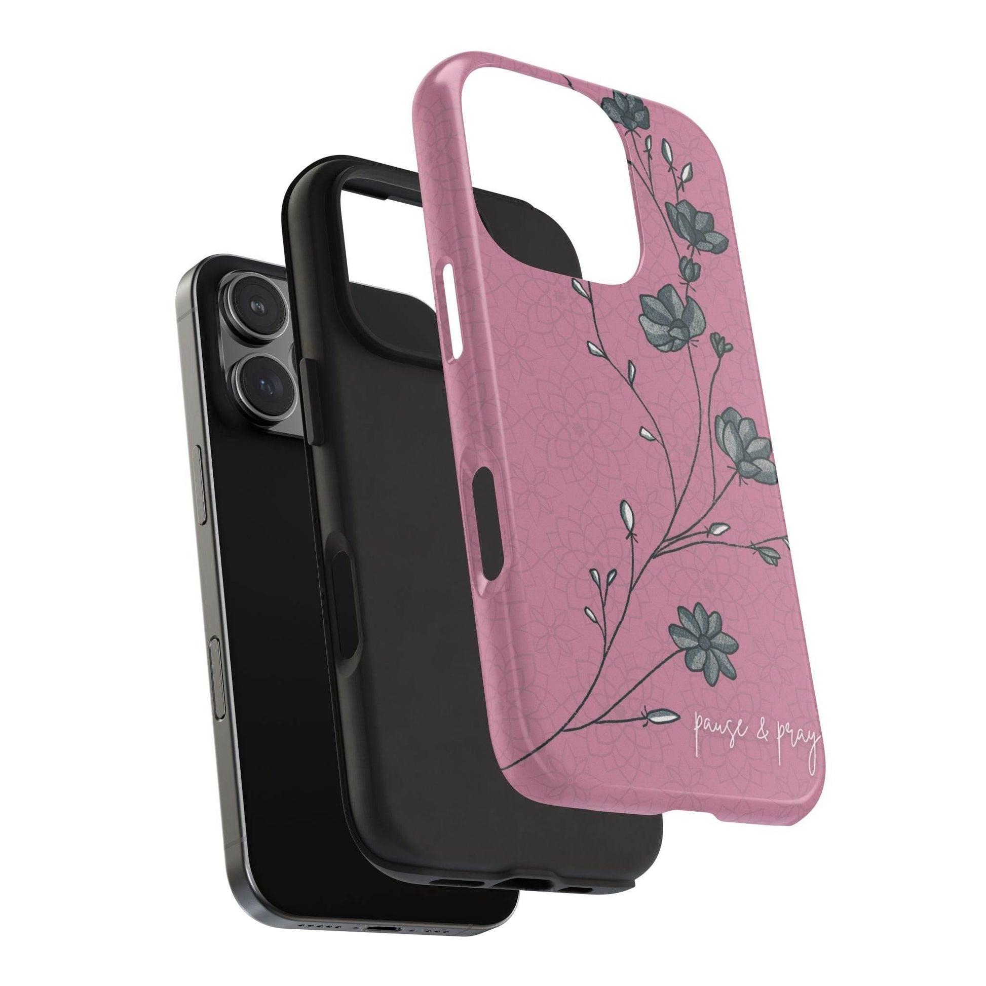 Pause & Pray Phone Case – Mauve Floral Reminder - Harmony + Hope