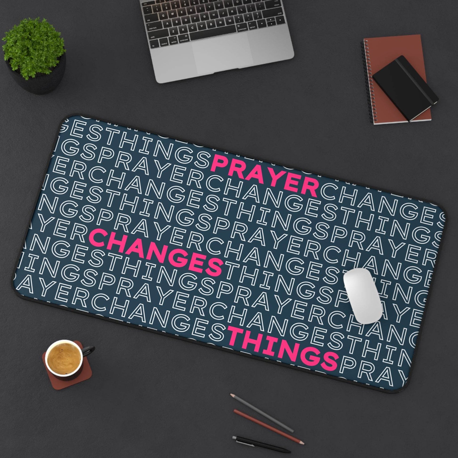 Prayer Changes Things – Word Search Desk Mat (Navy & Pink) - Harmony + Hope