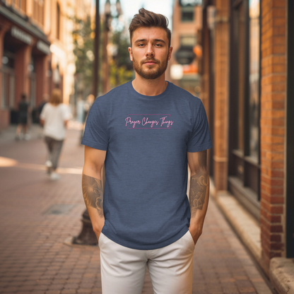 Calligraphy Casual "Prayer Changes Things" - Inspirational Unisex T-Shirt