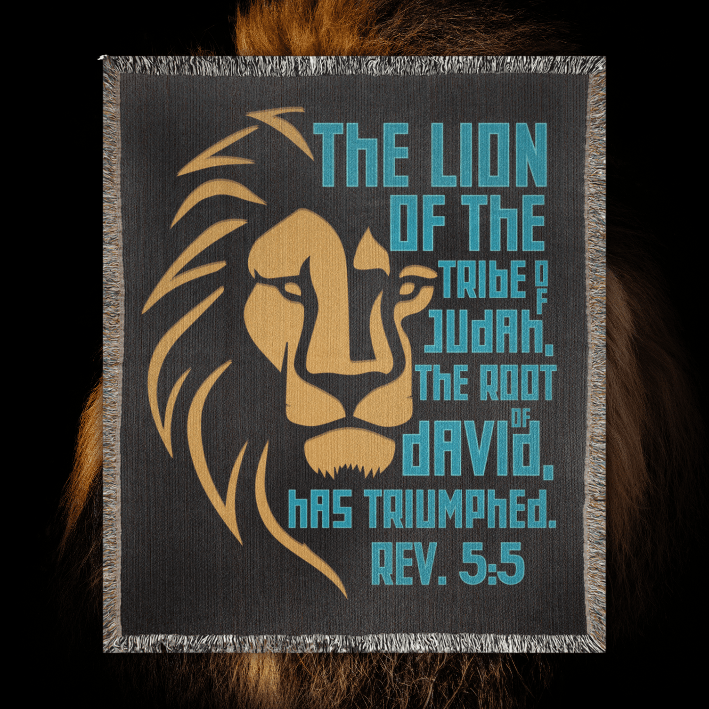 Lion of Judah – Revelation 5:5 Woven Blanket (Black & Gold) - Harmony + Hope