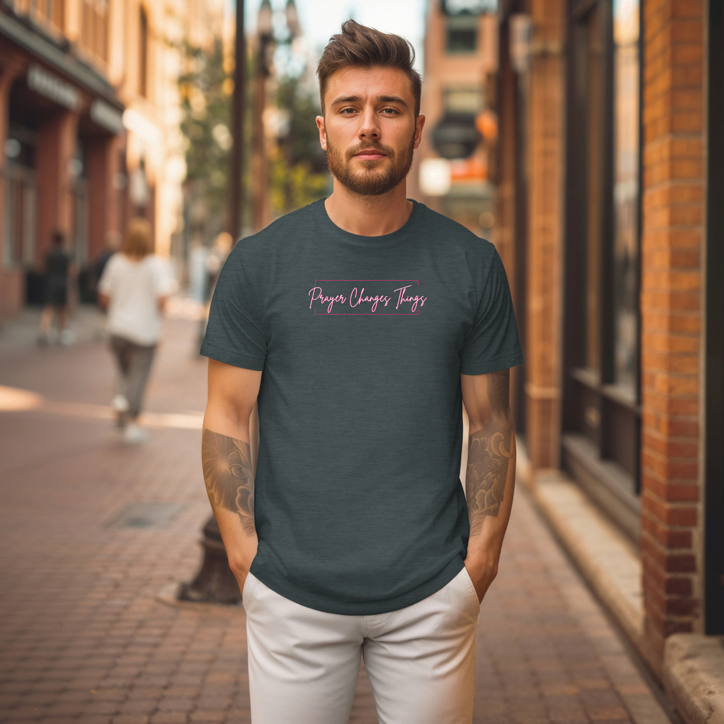 Calligraphy Casual "Prayer Changes Things" - Inspirational Unisex T-Shirt
