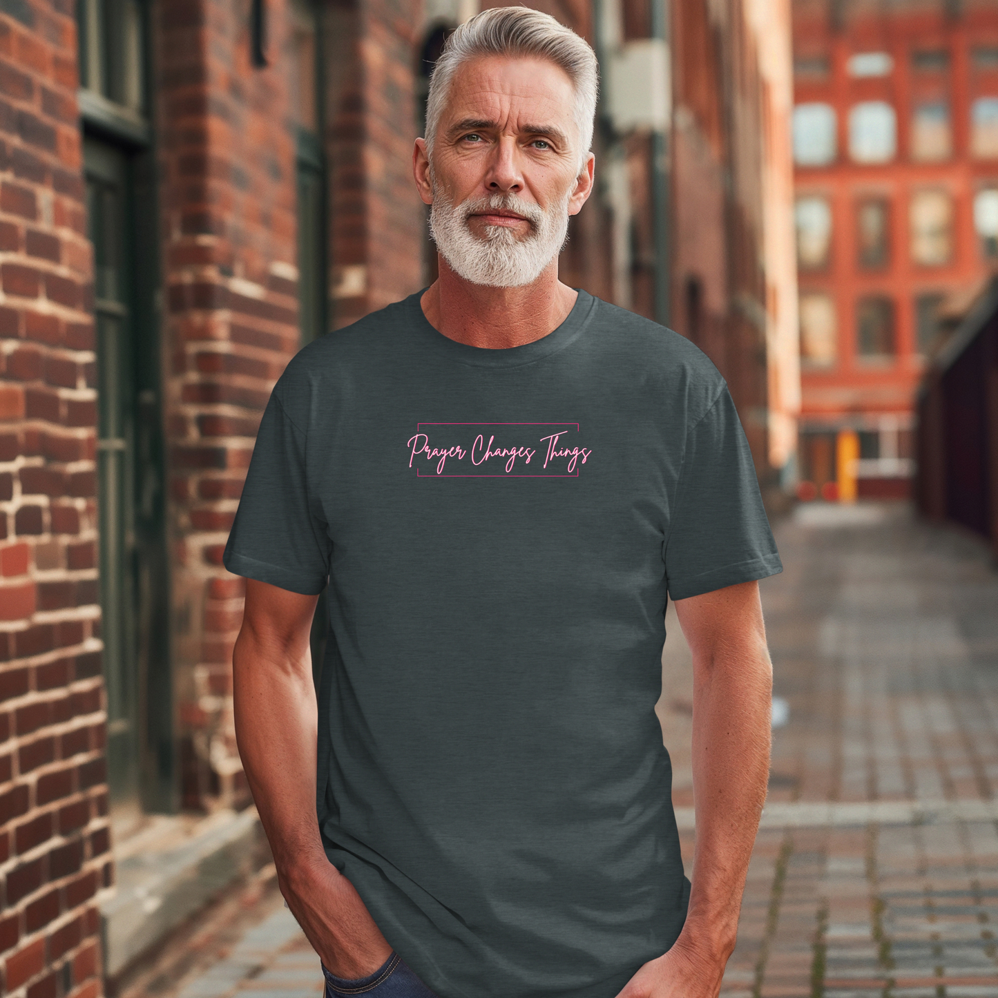 Calligraphy Casual "Prayer Changes Things" - Inspirational Unisex T-Shirt
