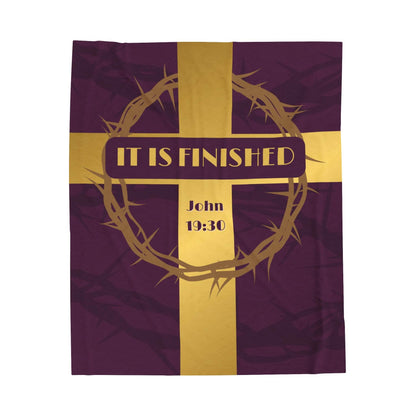 It Is Finished Velveteen Plush Blanket – Gold Cross & Crown of Thorns - Harmony + Hope