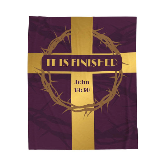 It Is Finished Velveteen Plush Blanket – Gold Cross & Crown of Thorns - Harmony + Hope
