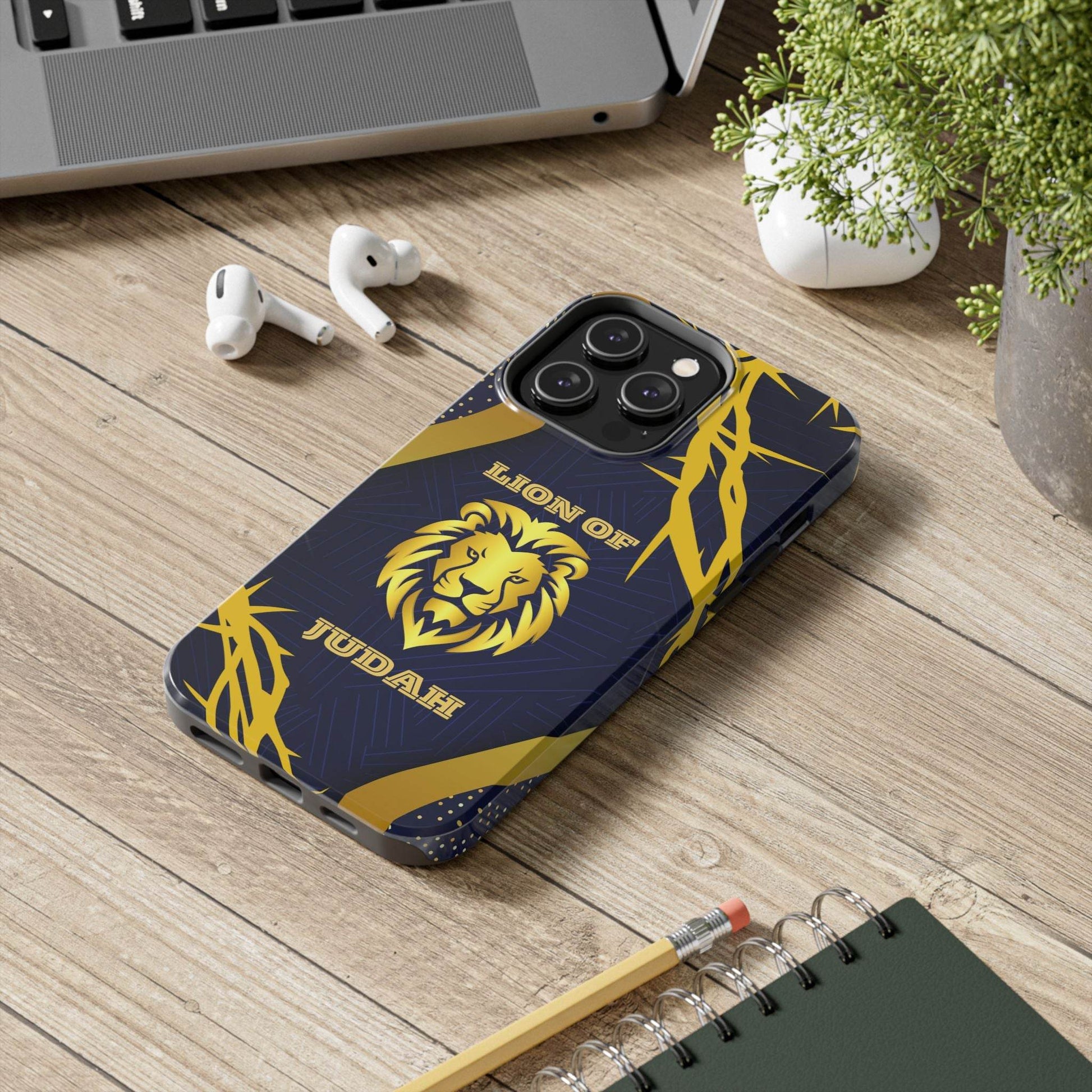 Majesty & Mercy Inspirational Phone Case – Gold Lion & Crown of Thorns - Harmony + Hope