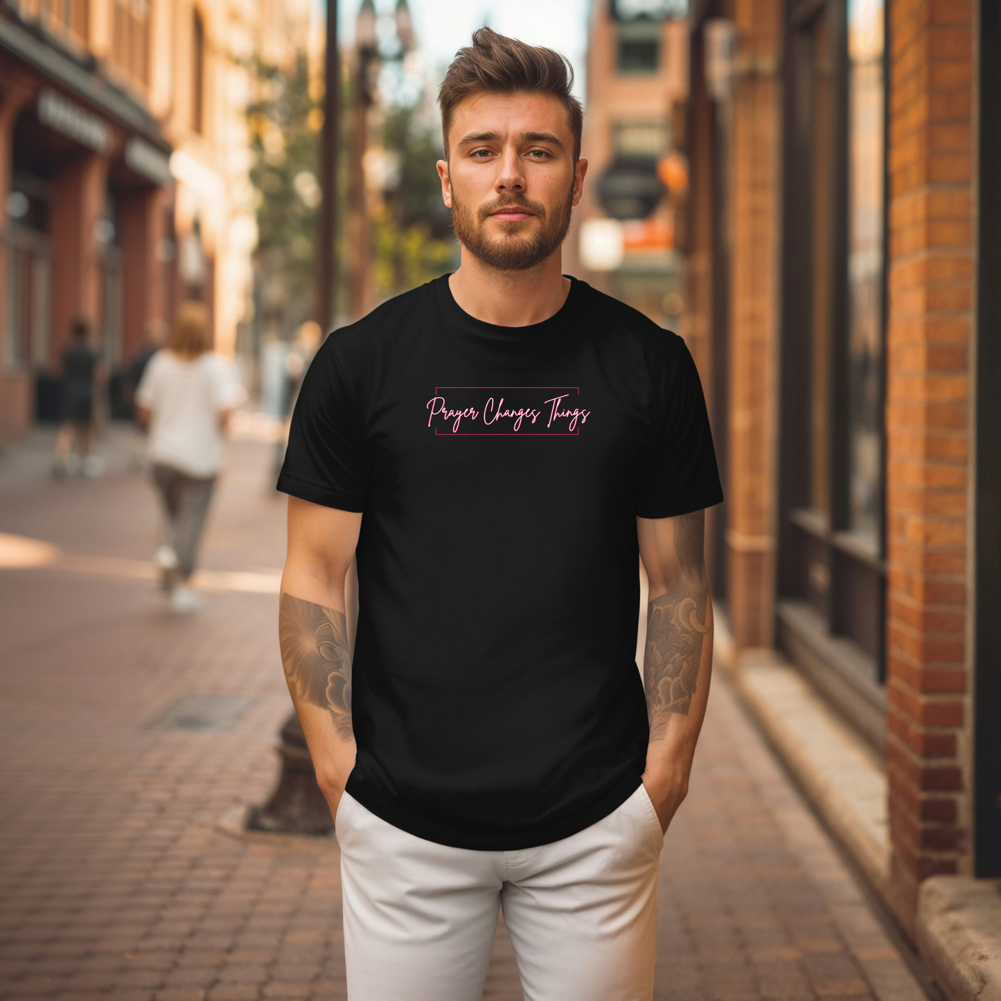 Calligraphy Casual "Prayer Changes Things" - Inspirational Unisex T-Shirt