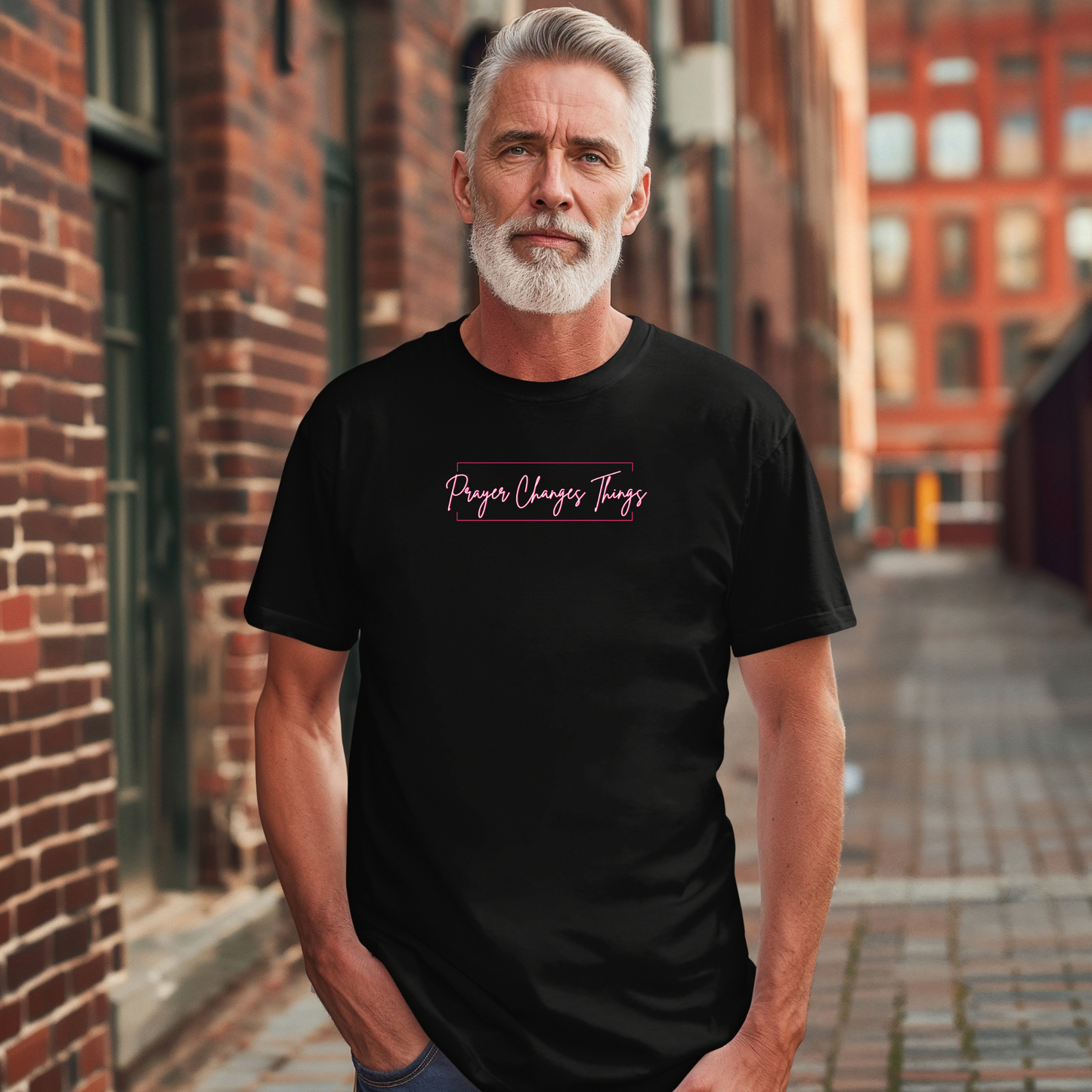 Calligraphy Casual "Prayer Changes Things" - Inspirational Unisex T-Shirt