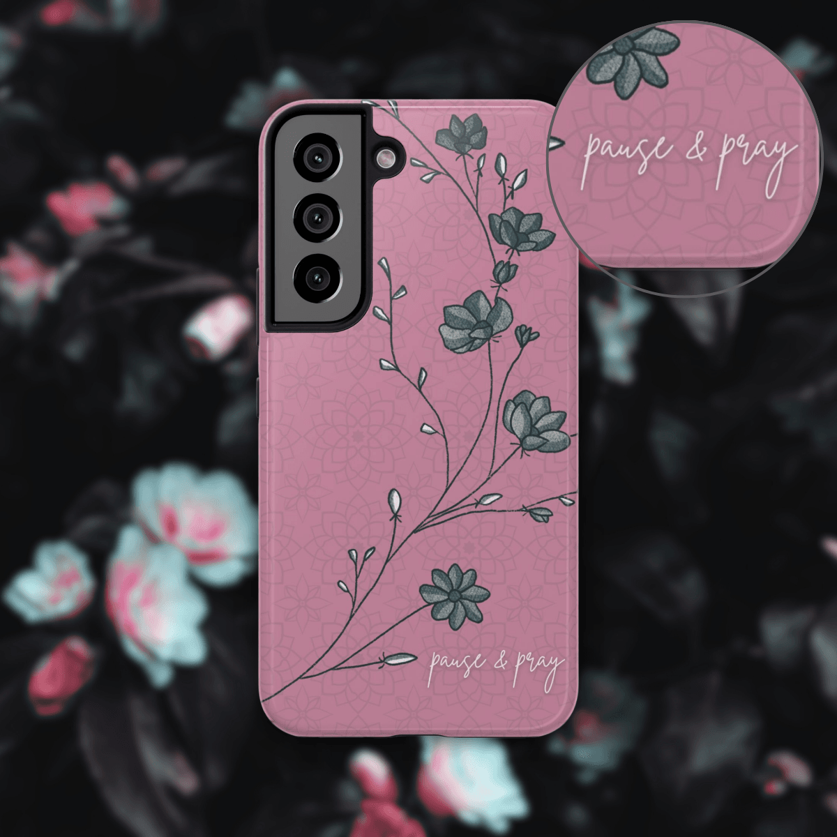 Pause & Pray Phone Case – Mauve Floral Reminder - Harmony + Hope