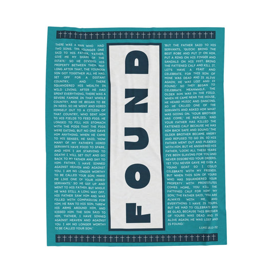 FOUND Velveteen Plush Throw Blanket – Prodigal Son Scripture in Teal - Harmony + Hope