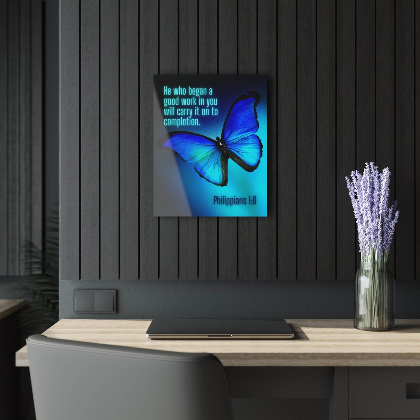 He Who Began a Good Work – Butterfly Acrylic Wall Art (Philippians 1:6) - Harmony + Hope