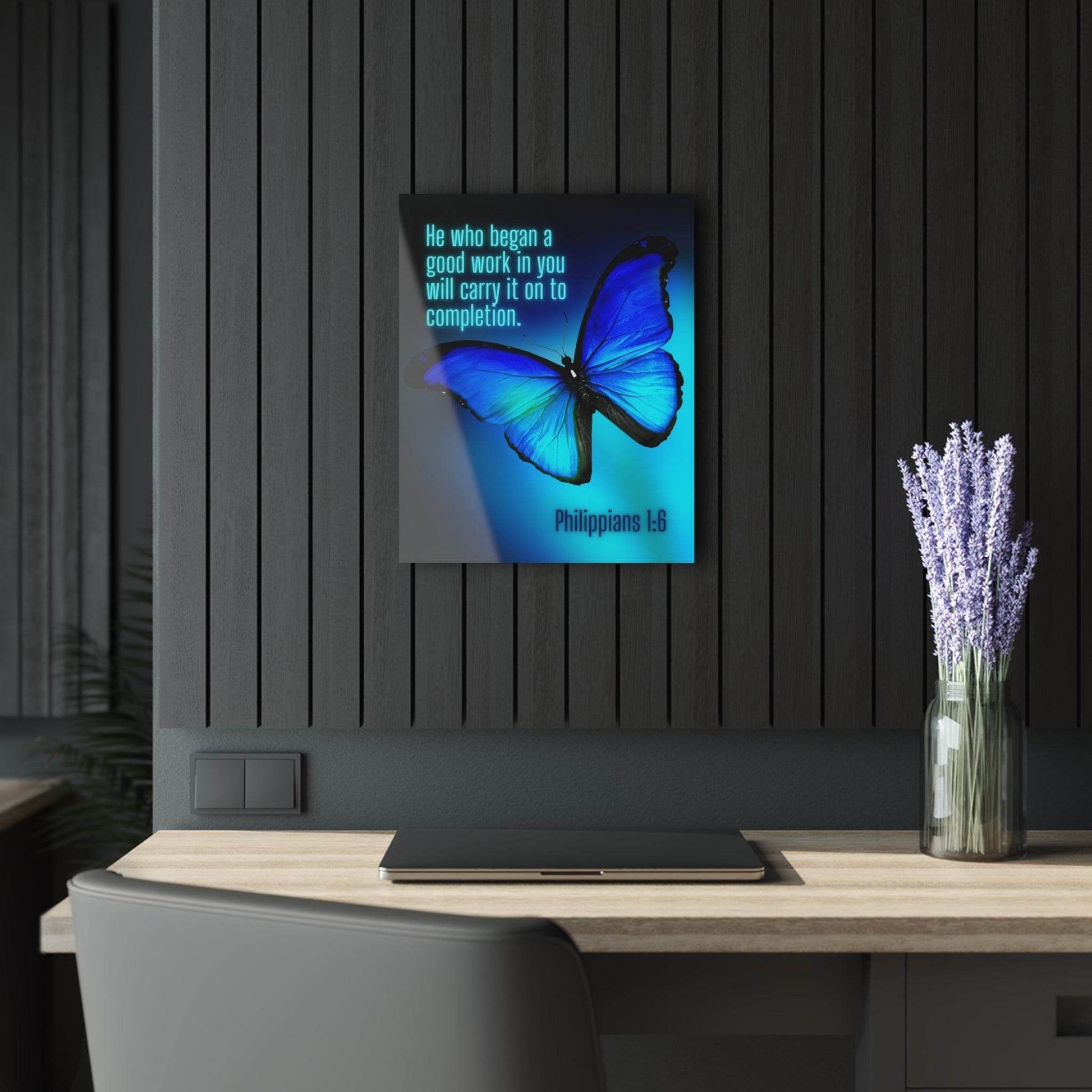 He Who Began a Good Work – Butterfly Acrylic Wall Art (Philippians 1:6) - Harmony + Hope