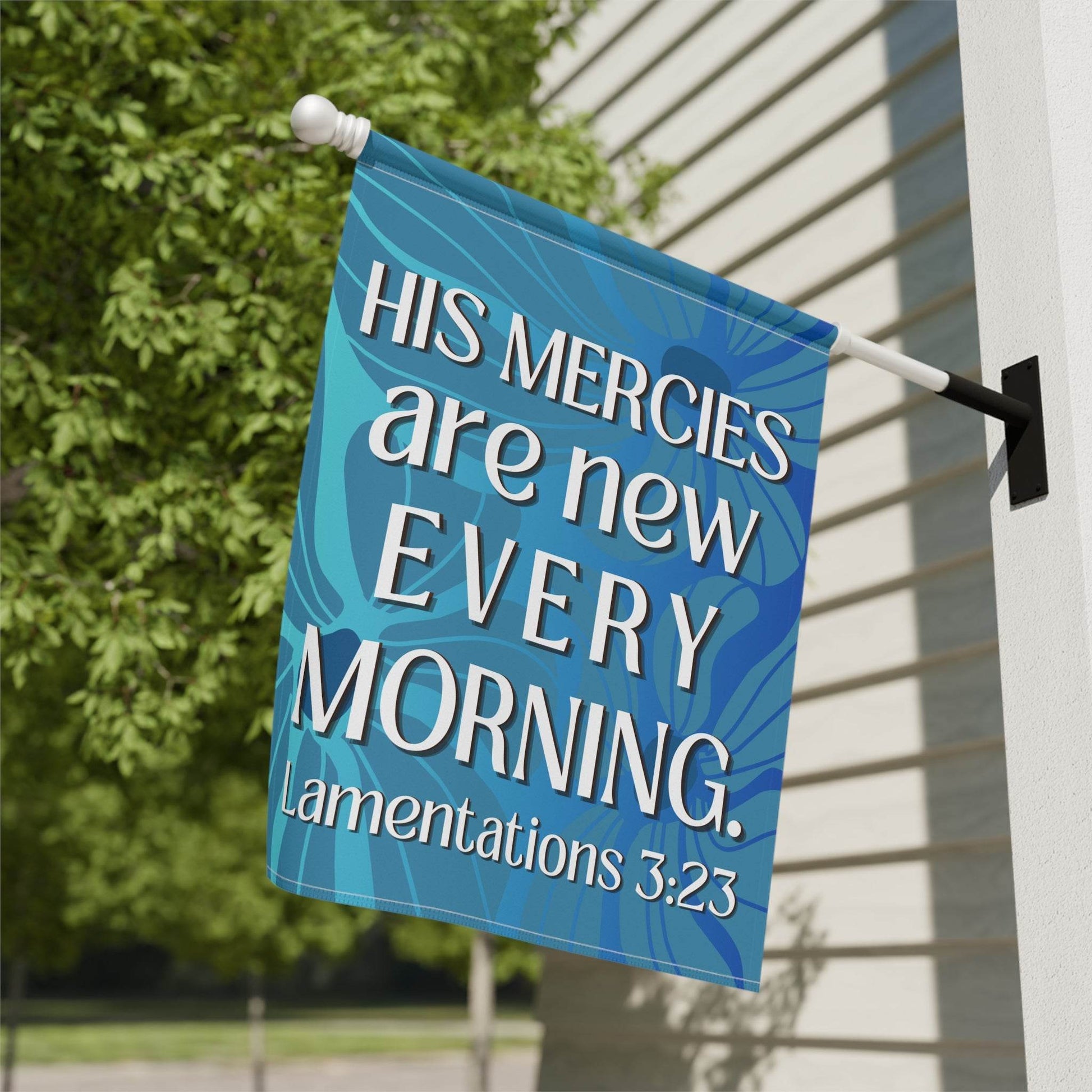 His Mercies Are New Every Morning – Christian Garden Banner (Bright Blue) - Harmony + Hope