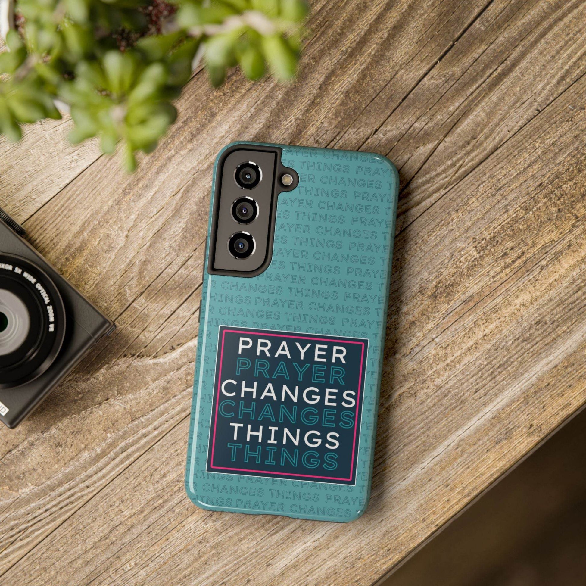 Prayer Changes Things Phone Case – Teal Blue Faith Design - Harmony + Hope