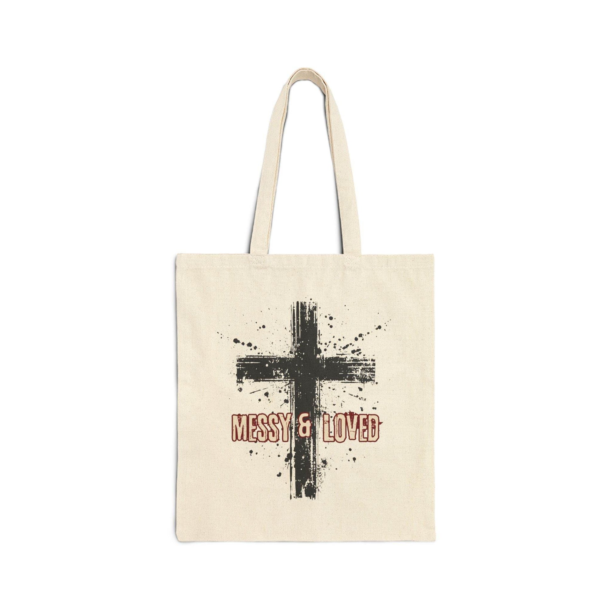 Messy and Loved Canvas Tote Bag – Bold Cross Design - Harmony + Hope