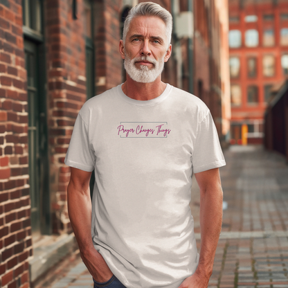 Calligraphy Casual "Prayer Changes Things" - Inspirational Unisex T-Shirt
