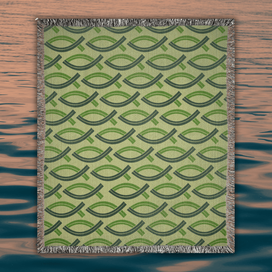 Go and Make Disciples – Jesus Fish Woven Blanket (Bright Green) - Harmony + Hope