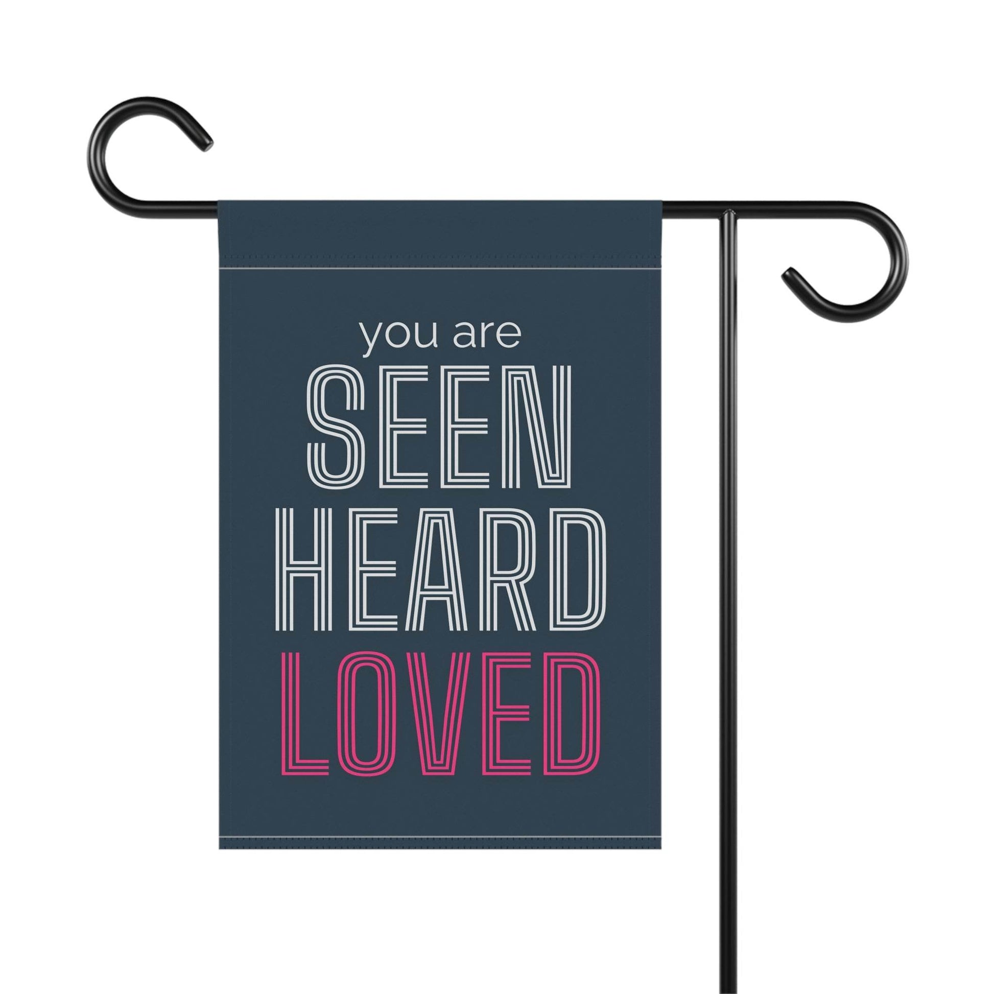 You Are Seen, Heard, Loved – Navy Christian Garden Banner - Harmony + Hope