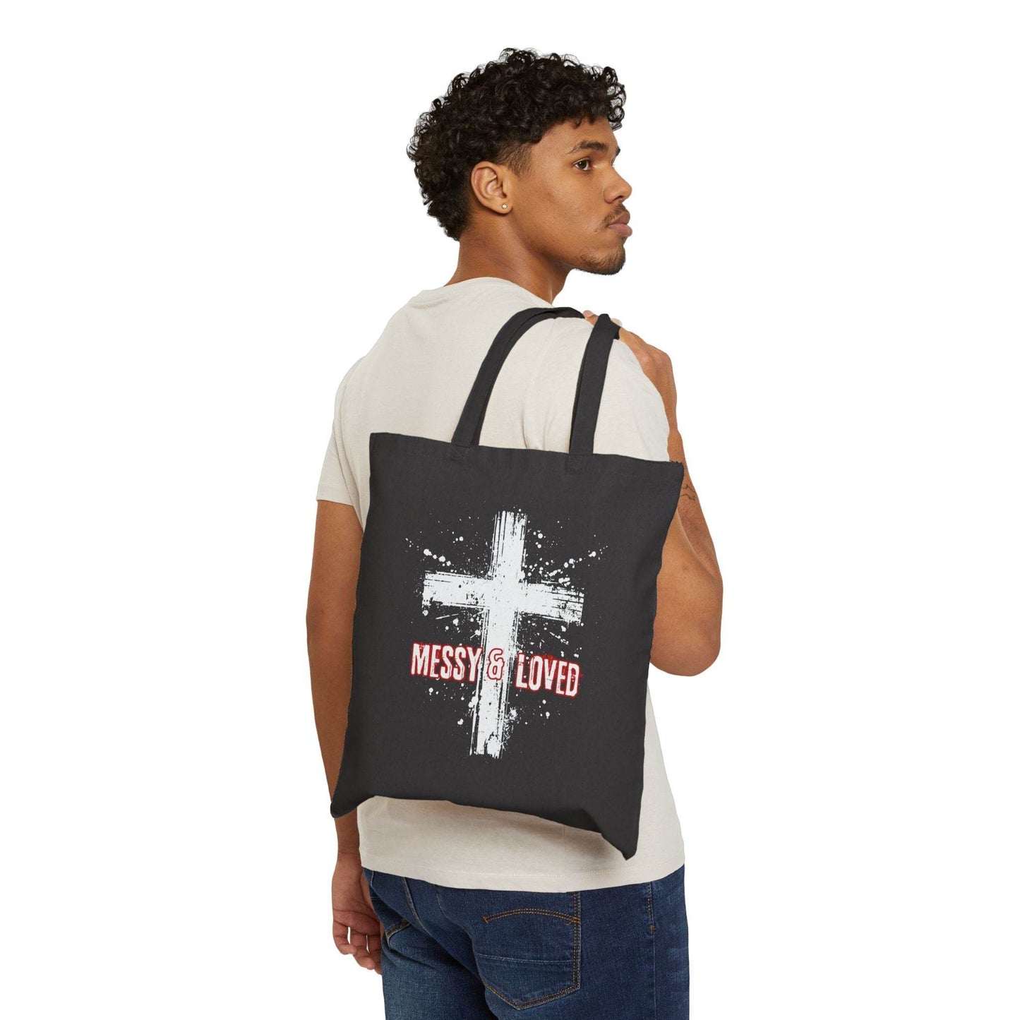 Messy and Loved Canvas Tote Bag – Bold Cross Design - Harmony + Hope