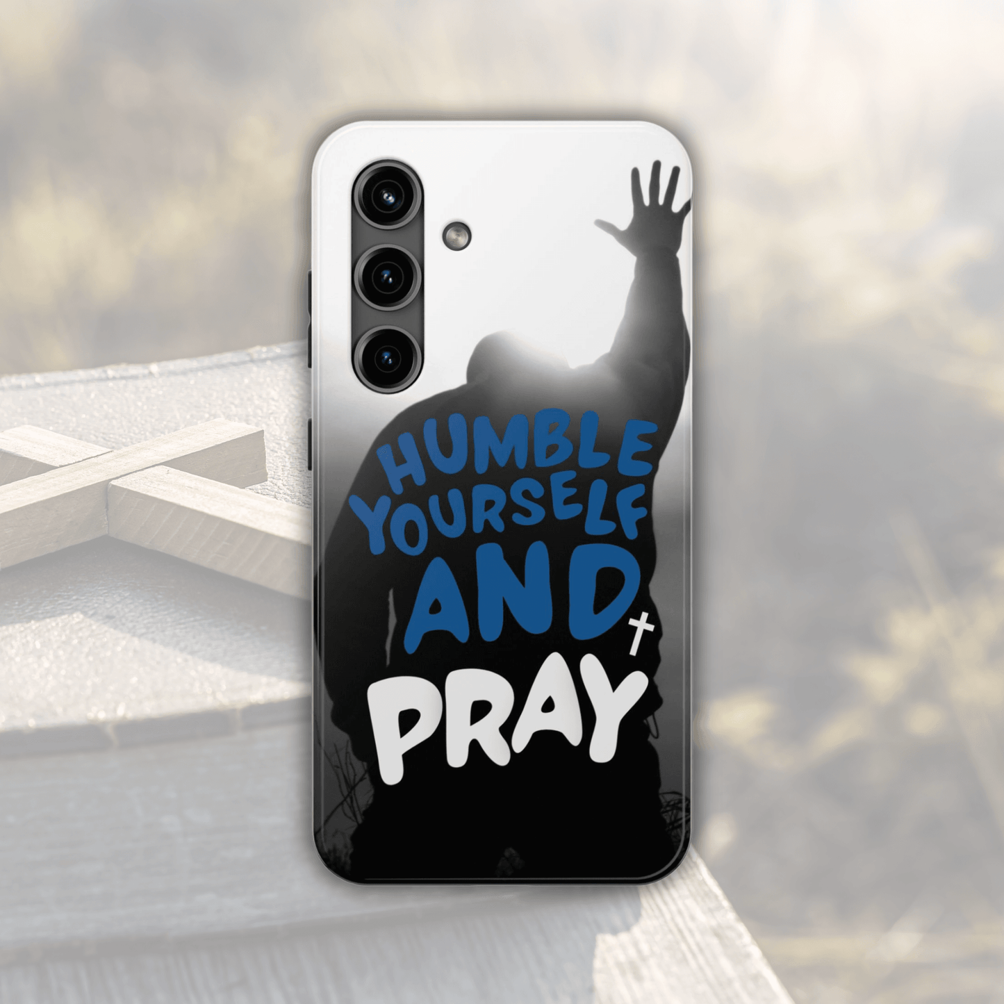Humble Yourself and Pray Phone Case – Bold Blue Spiritual Design - Harmony + Hope