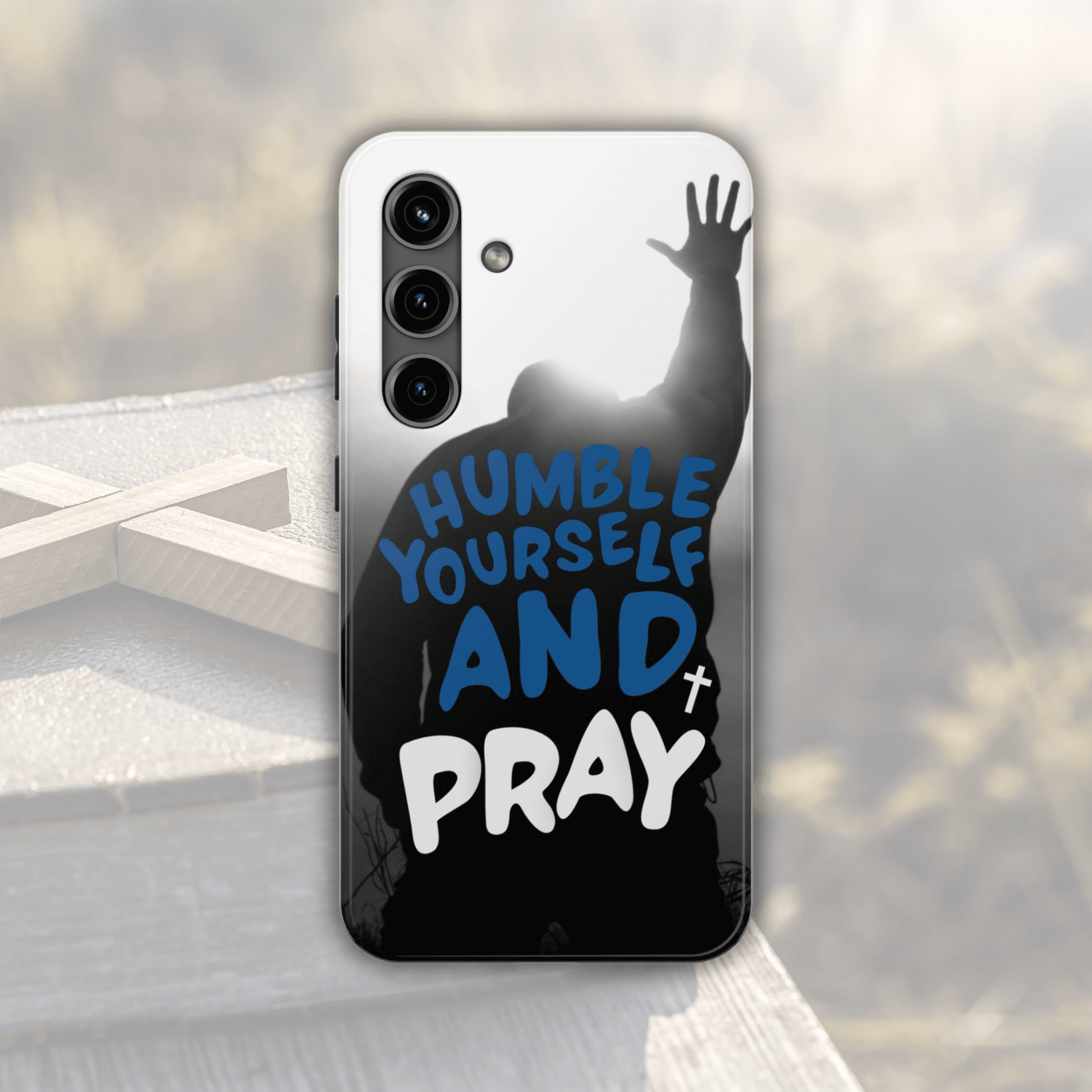 Humble Yourself and Pray Phone Case – Bold Blue Spiritual Design - Harmony + Hope