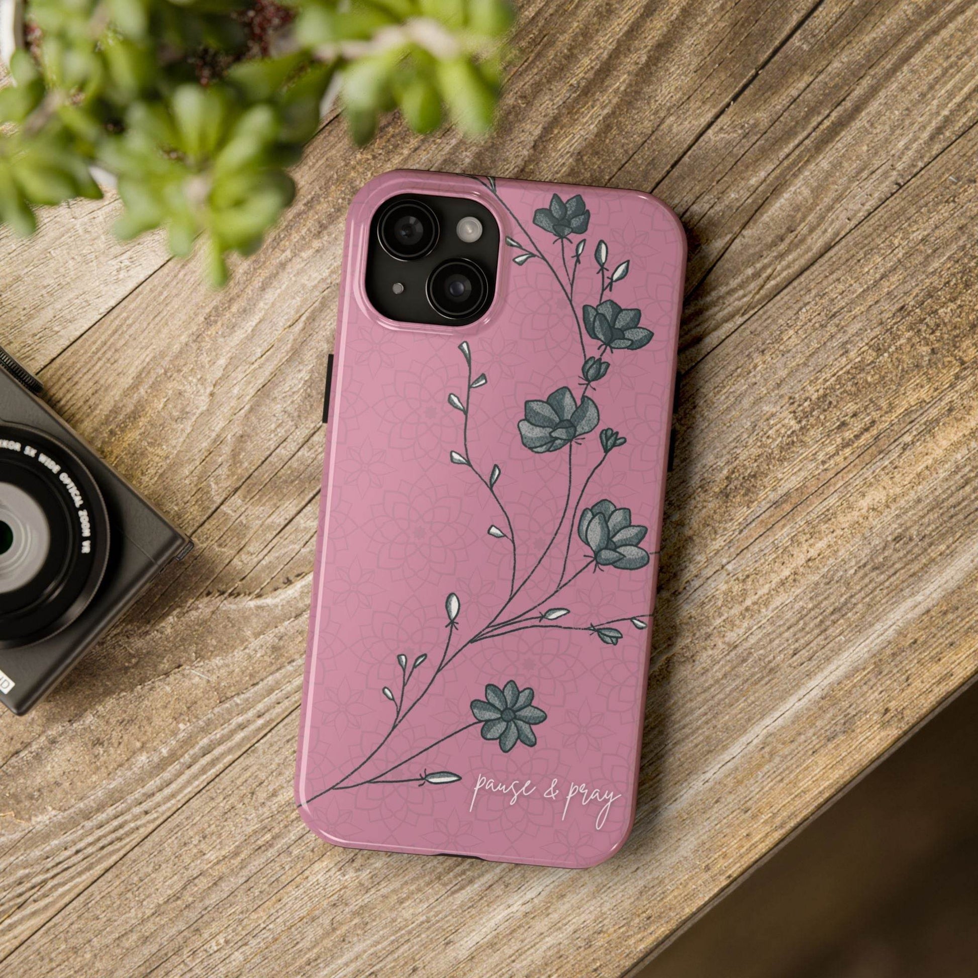 Pause & Pray Phone Case – Mauve Floral Reminder - Harmony + Hope