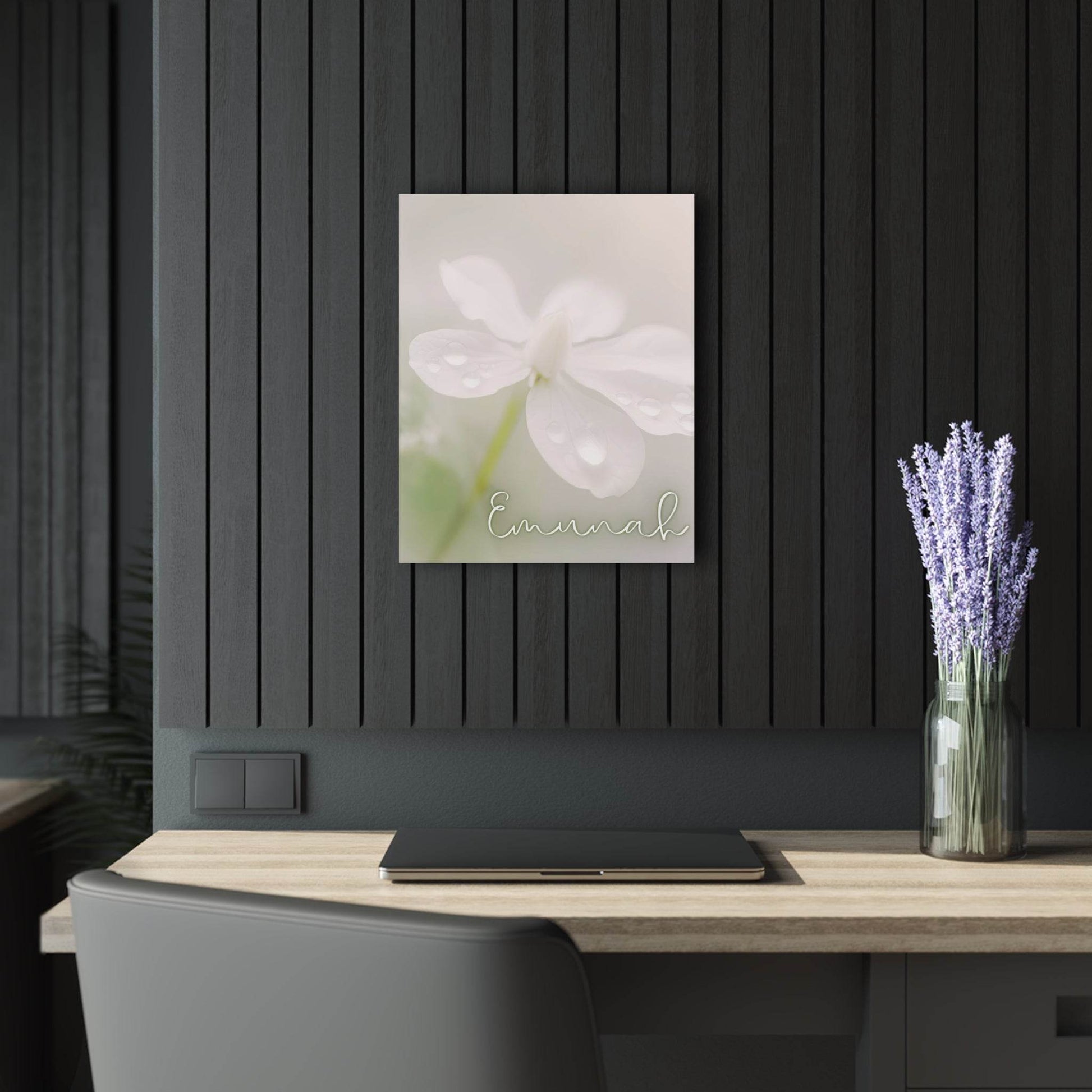 Emunah – Hebrew Faith Acrylic Wall Art with Dewy Floral Design - Harmony + Hope