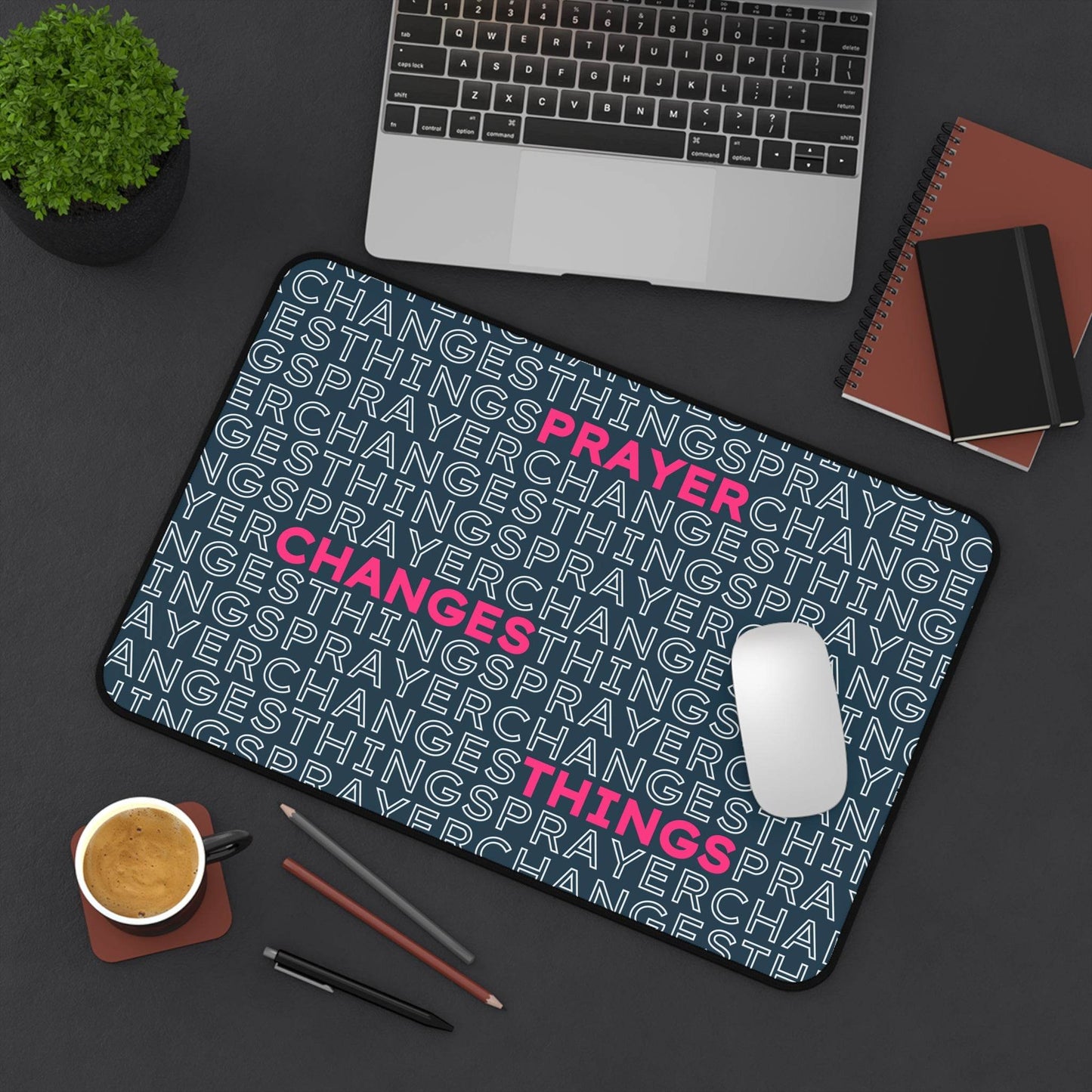 Prayer Changes Things – Word Search Desk Mat (Navy & Pink) - Harmony + Hope