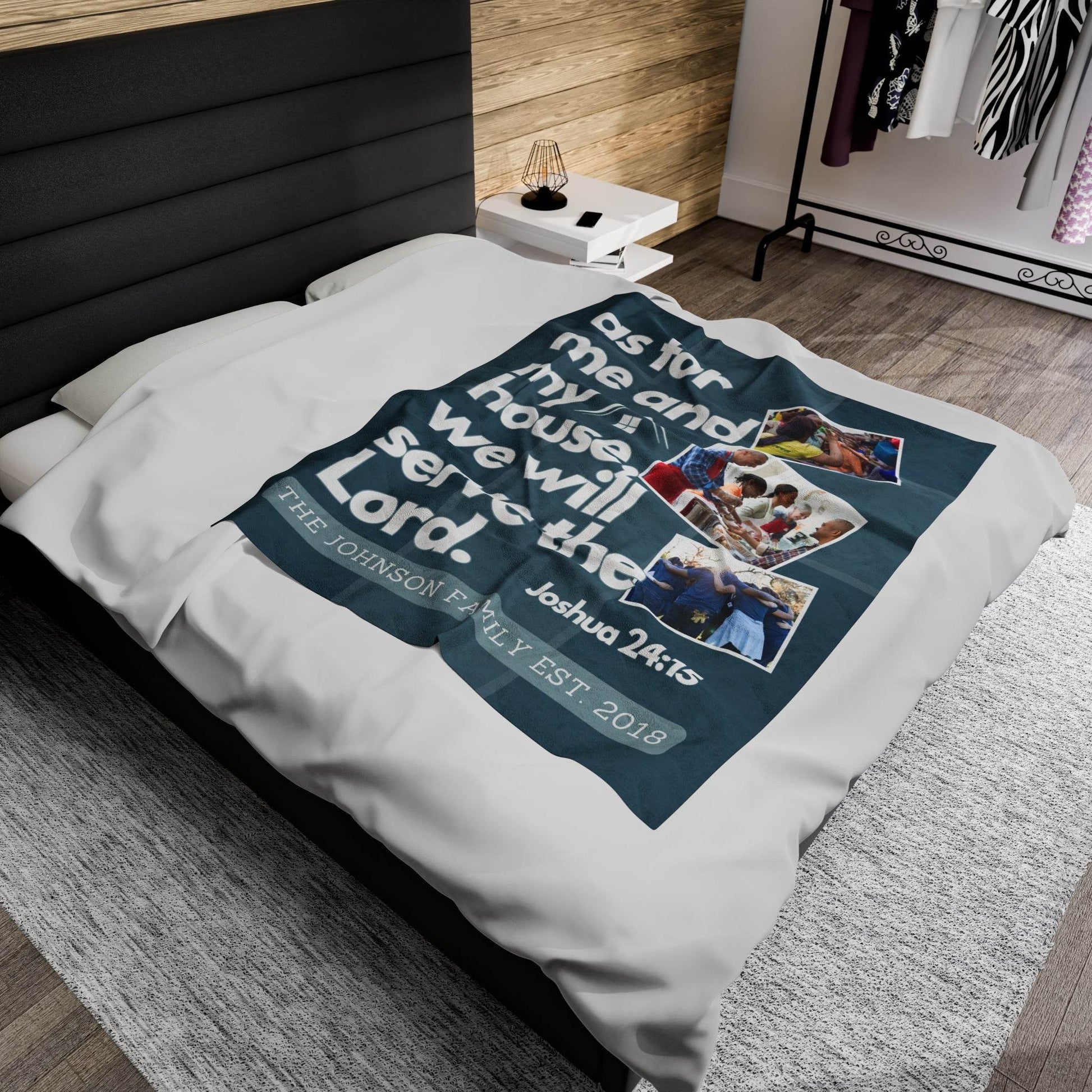 Custom Joshua 24:15 Plush Blanket – Personalized Family Gift with Photos - Harmony + Hope