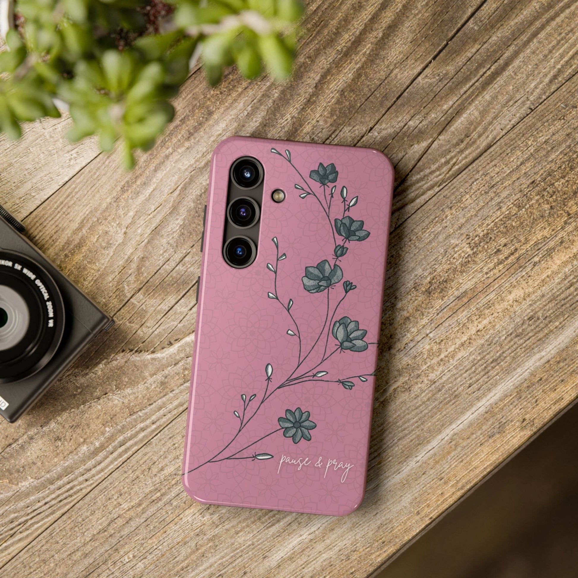 Pause & Pray Phone Case – Mauve Floral Reminder - Harmony + Hope