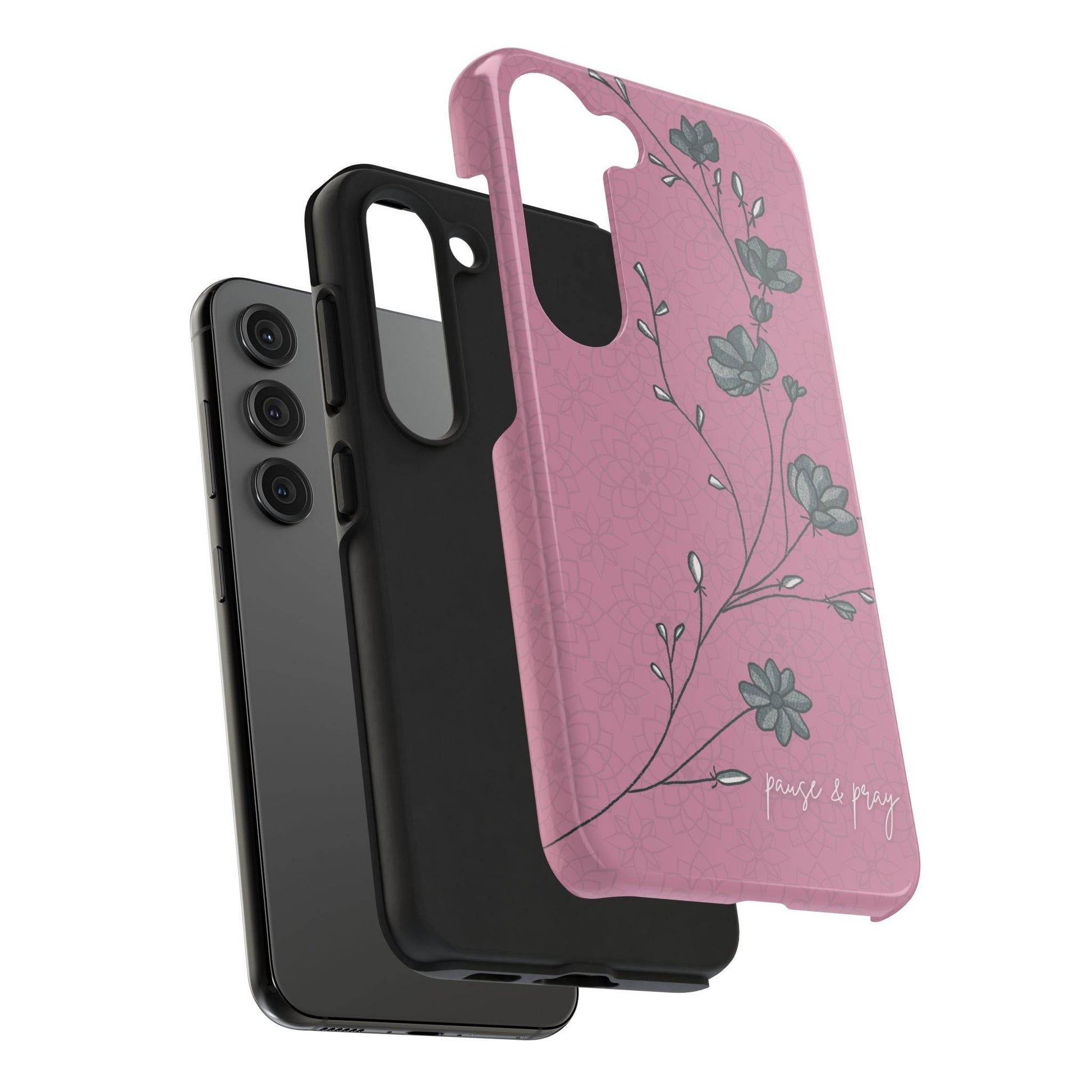 Pause & Pray Phone Case – Mauve Floral Reminder - Harmony + Hope