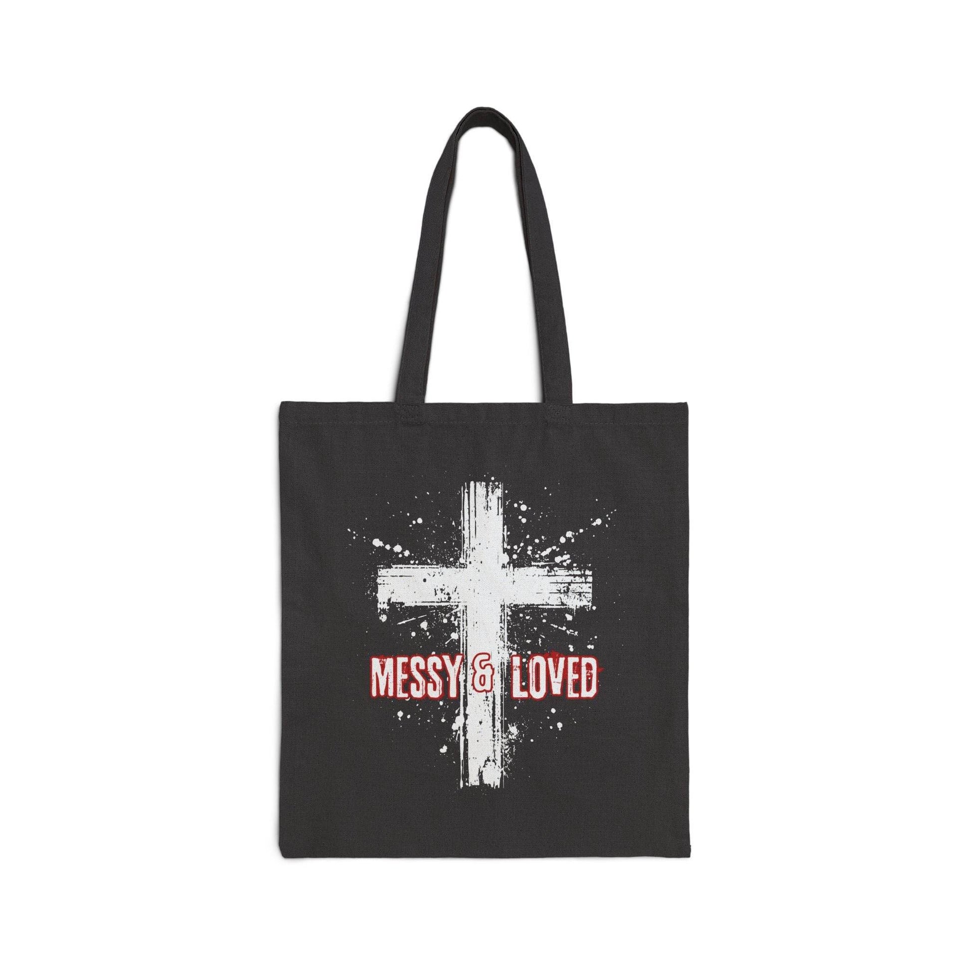 Messy and Loved Canvas Tote Bag – Bold Cross Design - Harmony + Hope