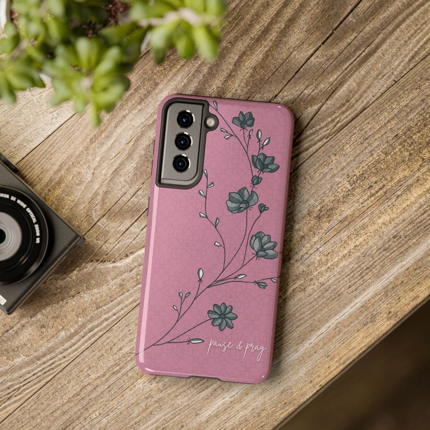 Pause & Pray Phone Case – Mauve Floral Reminder - Harmony + Hope
