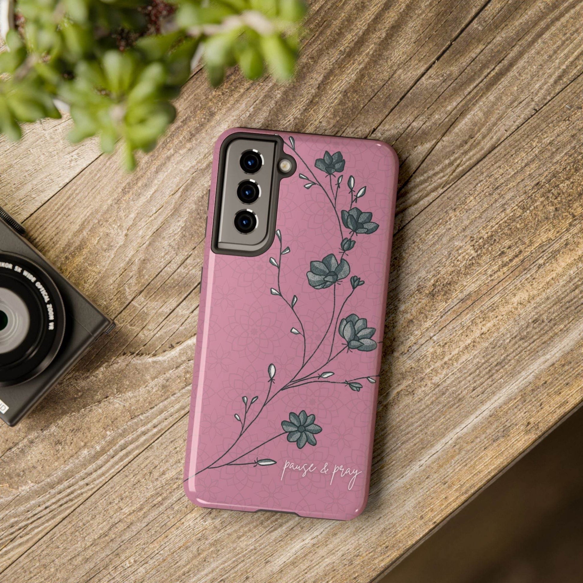 Pause & Pray Phone Case – Mauve Floral Reminder - Harmony + Hope