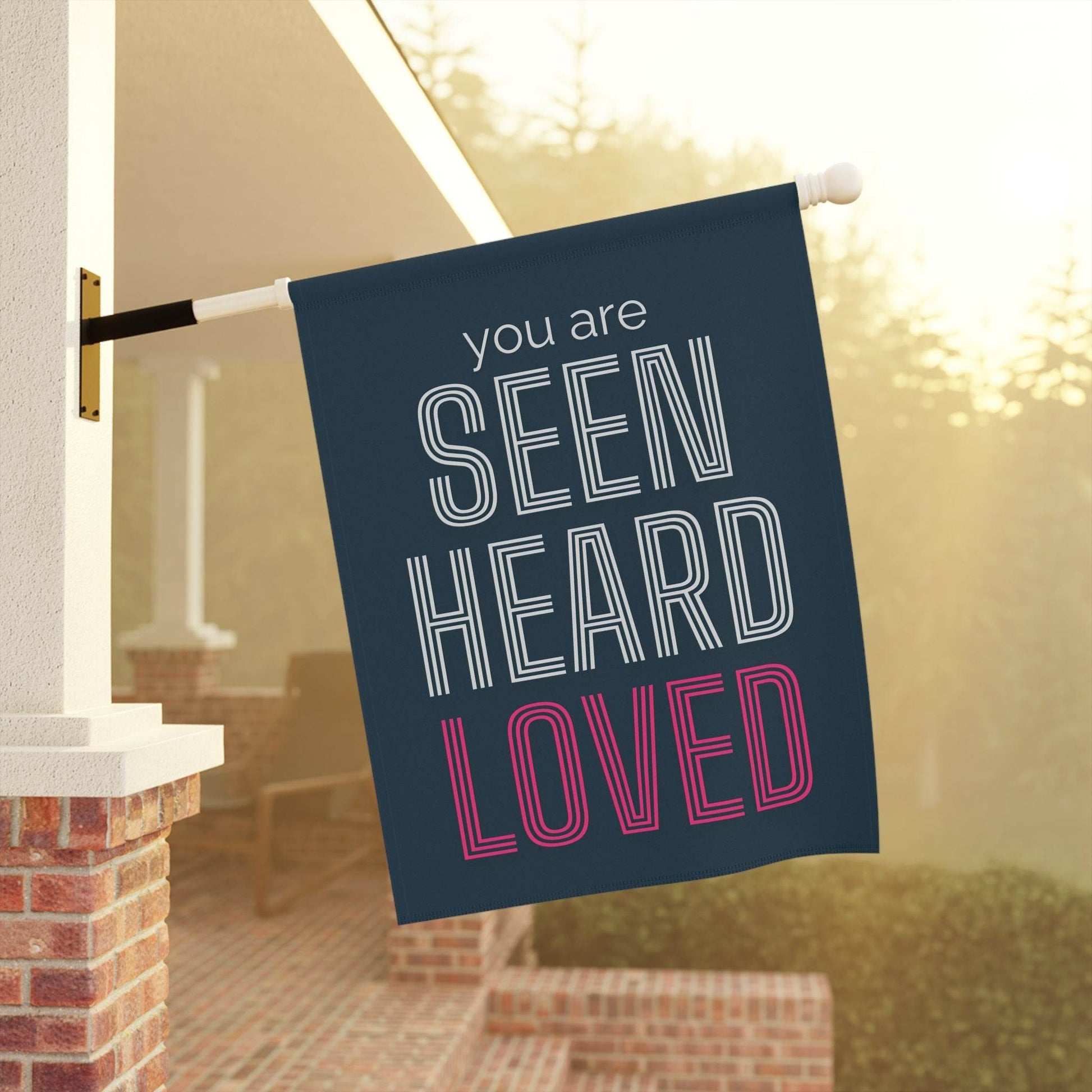 You Are Seen, Heard, Loved – Navy Christian Garden Banner - Harmony + Hope