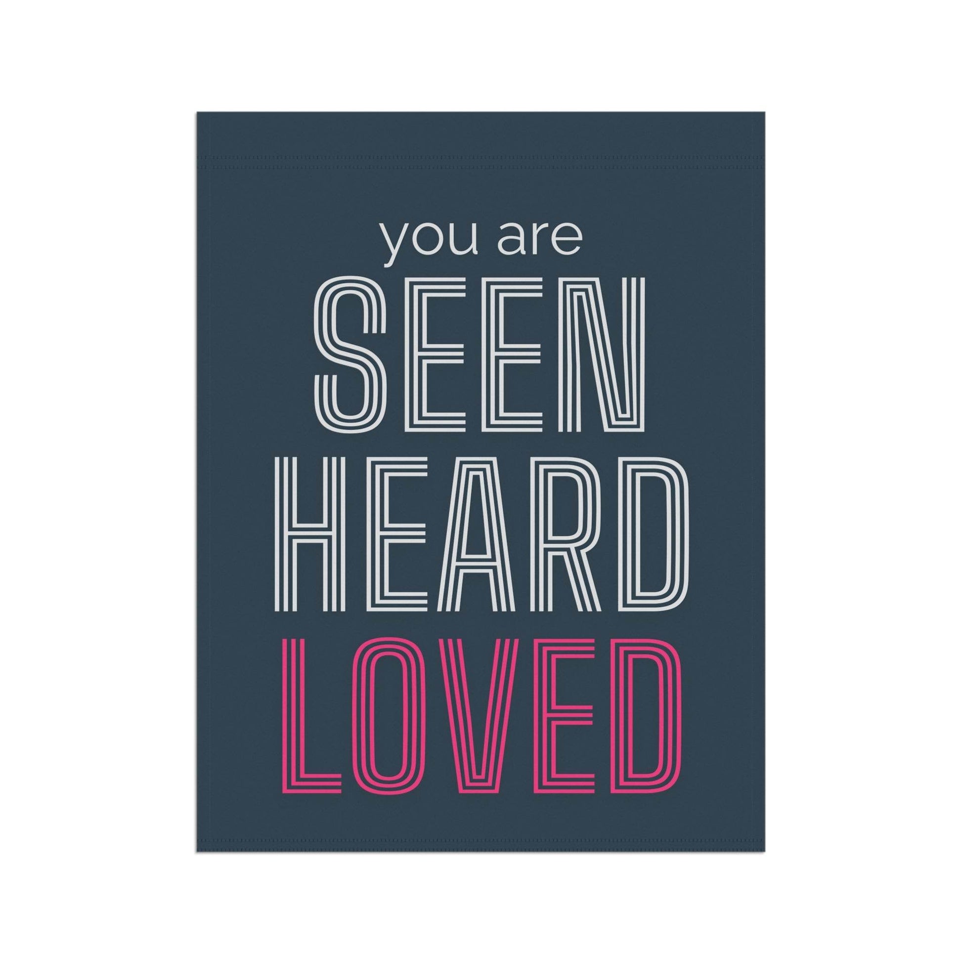 You Are Seen, Heard, Loved – Navy Christian Garden Banner - Harmony + Hope