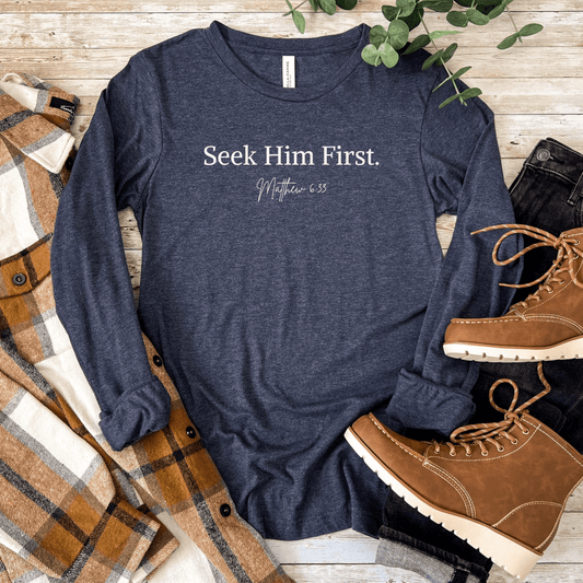 Seek Him First – Matthew 6:33 Unisex Long Sleeve Tee - Harmony + Hope