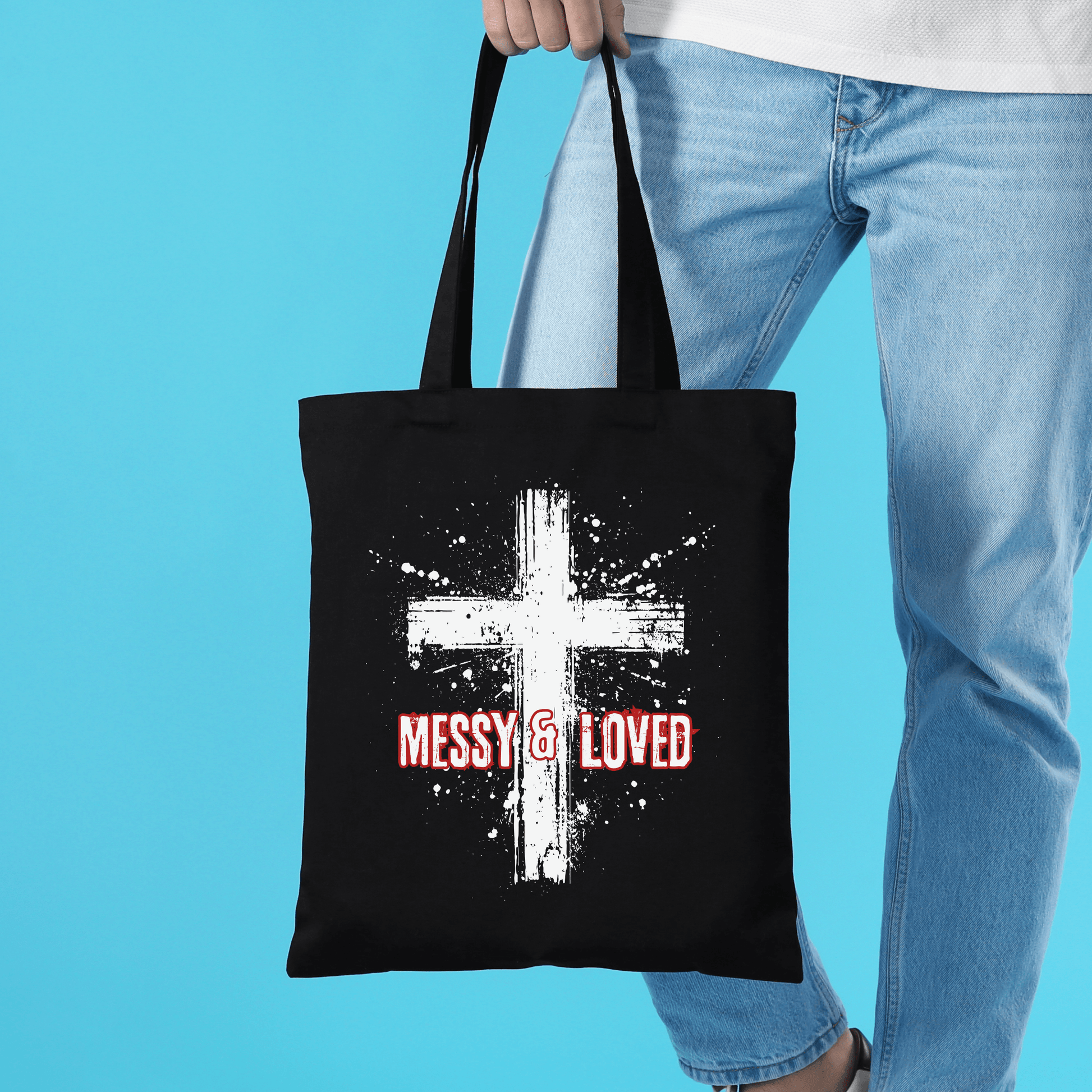 Messy and Loved Canvas Tote Bag – Bold Cross Design - Harmony + Hope