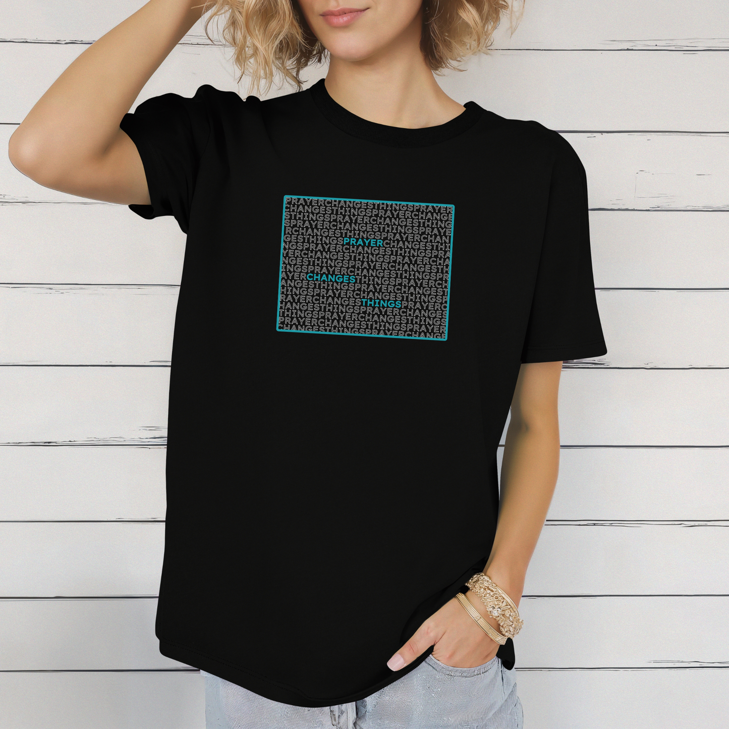 Word Cloud Design "Prayer Changes Things" - Inspirational Unisex T-Shirt