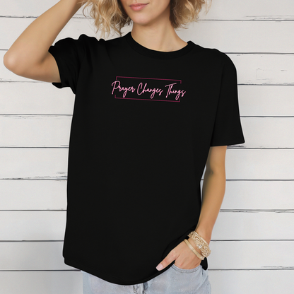 Calligraphy Casual "Prayer Changes Things" - Inspirational Unisex T-Shirt
